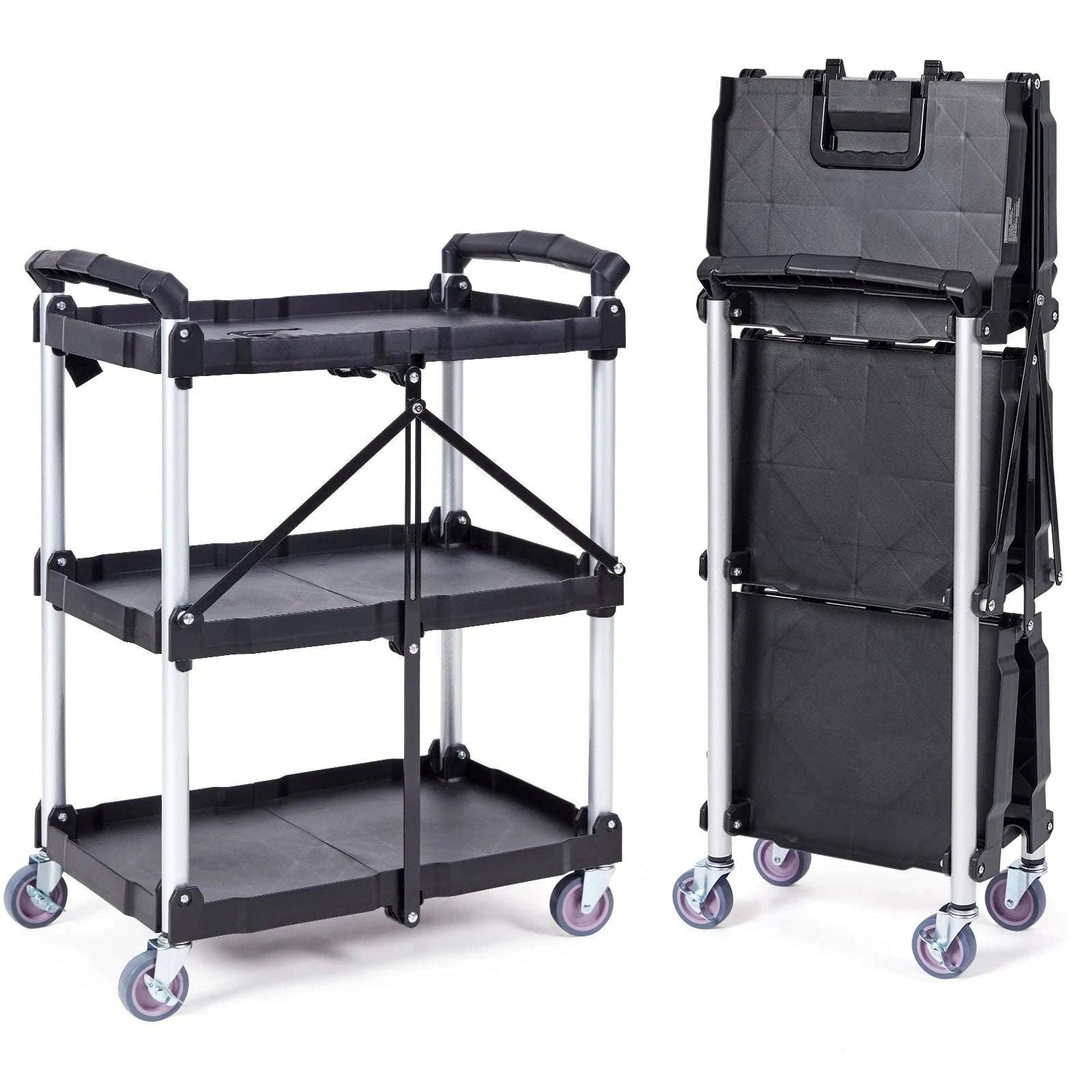 3-Tier Folding Rolling Utility Cart with Wheels, 165lb Capacity-3 layers 15.87lbs / United States
