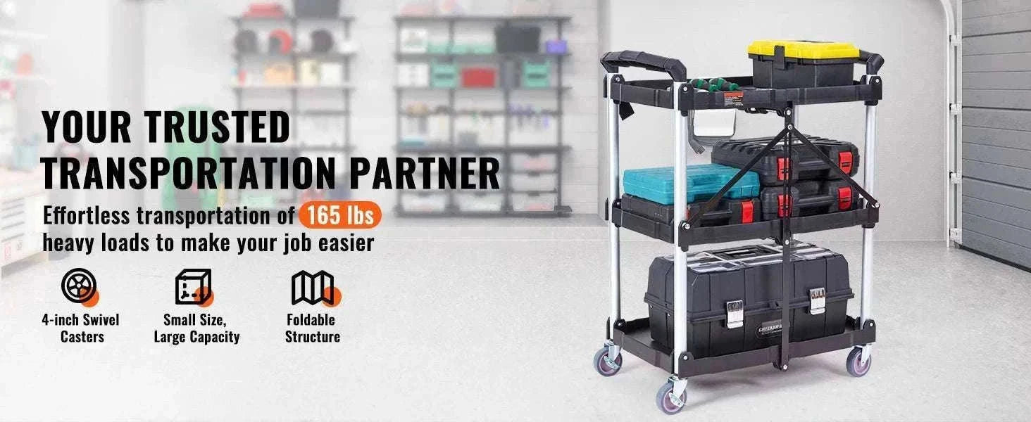 3-Tier Folding Rolling Utility Cart with Wheels, 165lb Capacity-3 layers 15.87lbs / United States