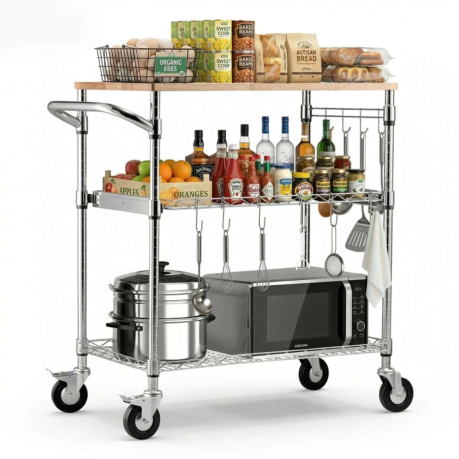 3-Tier Kitchen Utility Cart with Adjustable Shelves and Wheels-30x18x36 in / United States