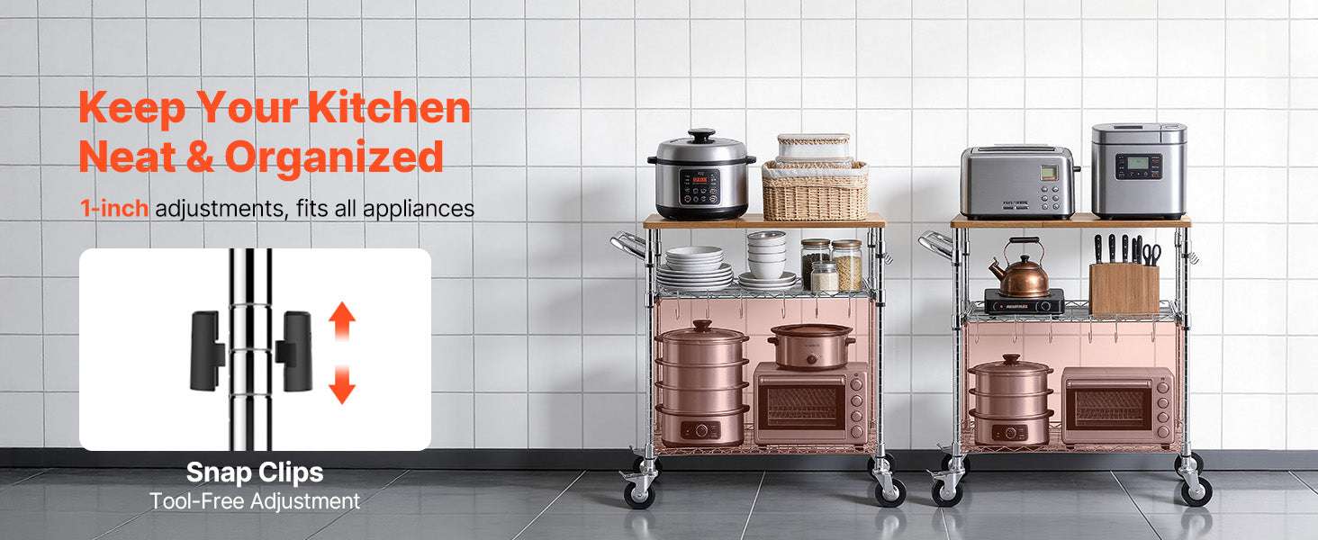 3-Tier Kitchen Utility Cart with Adjustable Shelves and Wheels-30x18x36 in / United States