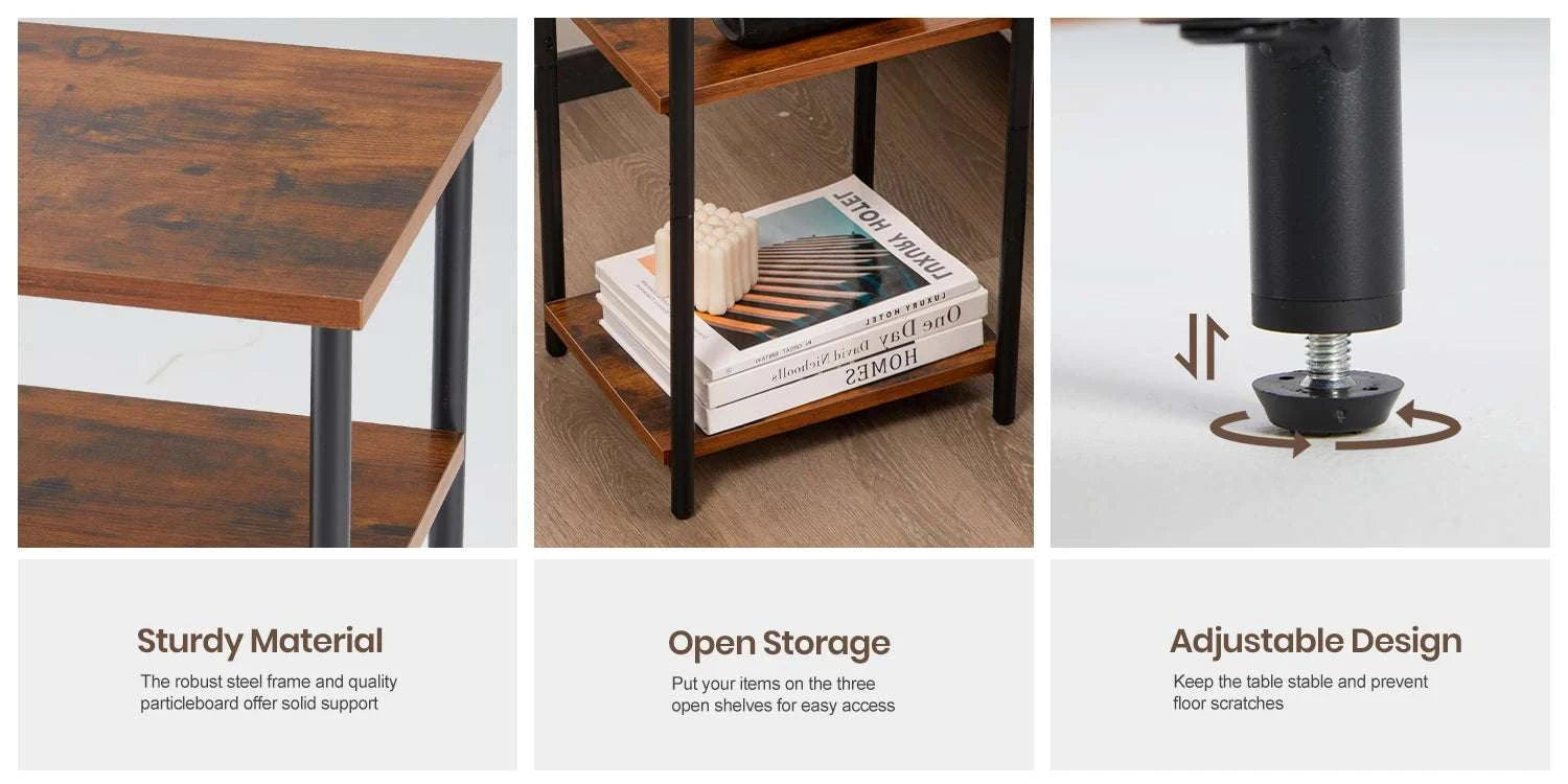 3-Tier Narrow End Table with Storage & Adjustable Feet-2Pack Rust / United States