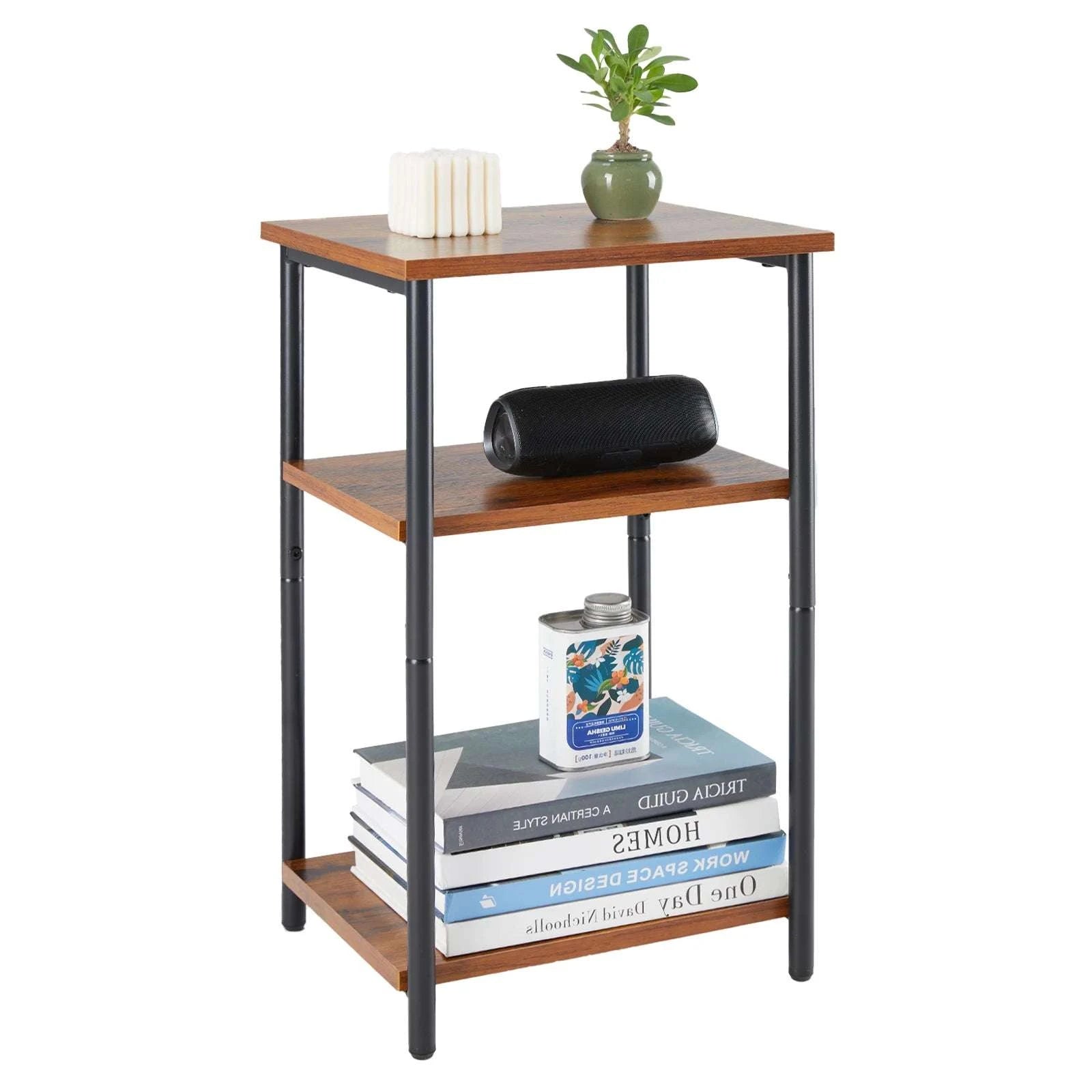 3-Tier Narrow End Table with Storage & Adjustable Feet-2Pack Rust / United States