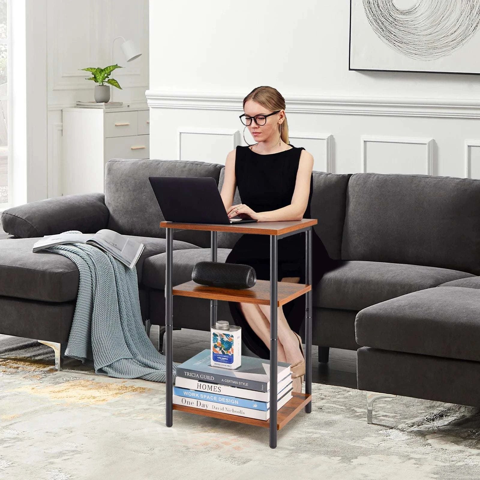 3-Tier Narrow End Table with Storage & Adjustable Feet-2Pack Rust / United States