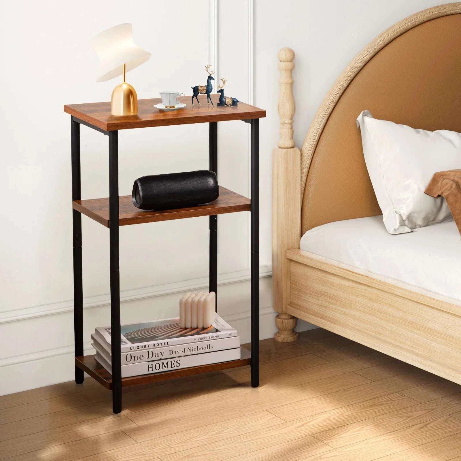 3-Tier Narrow End Table with Storage & Adjustable Feet-2Pack Rust / United States