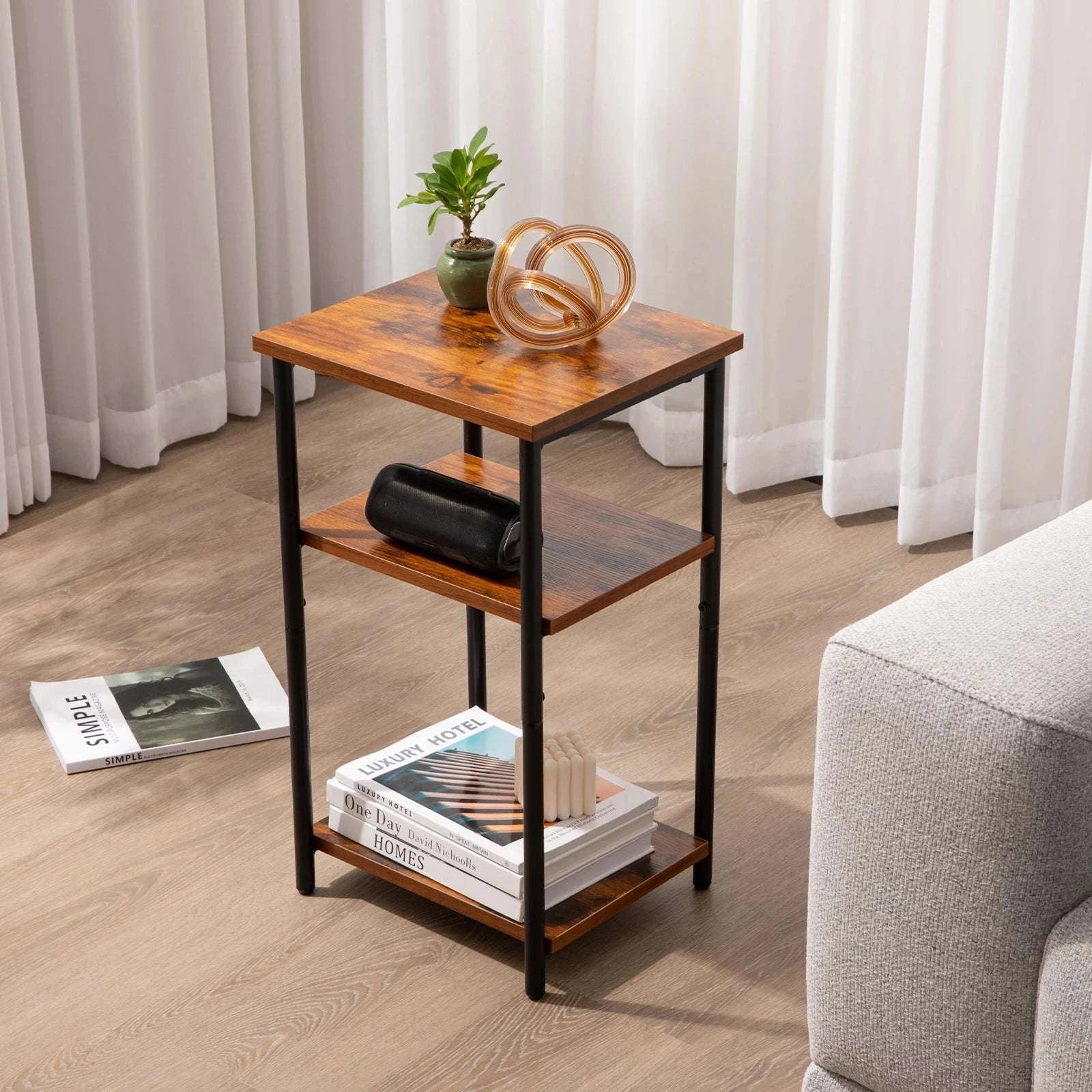 3-Tier Narrow End Table with Storage & Adjustable Feet-2Pack Rust / United States