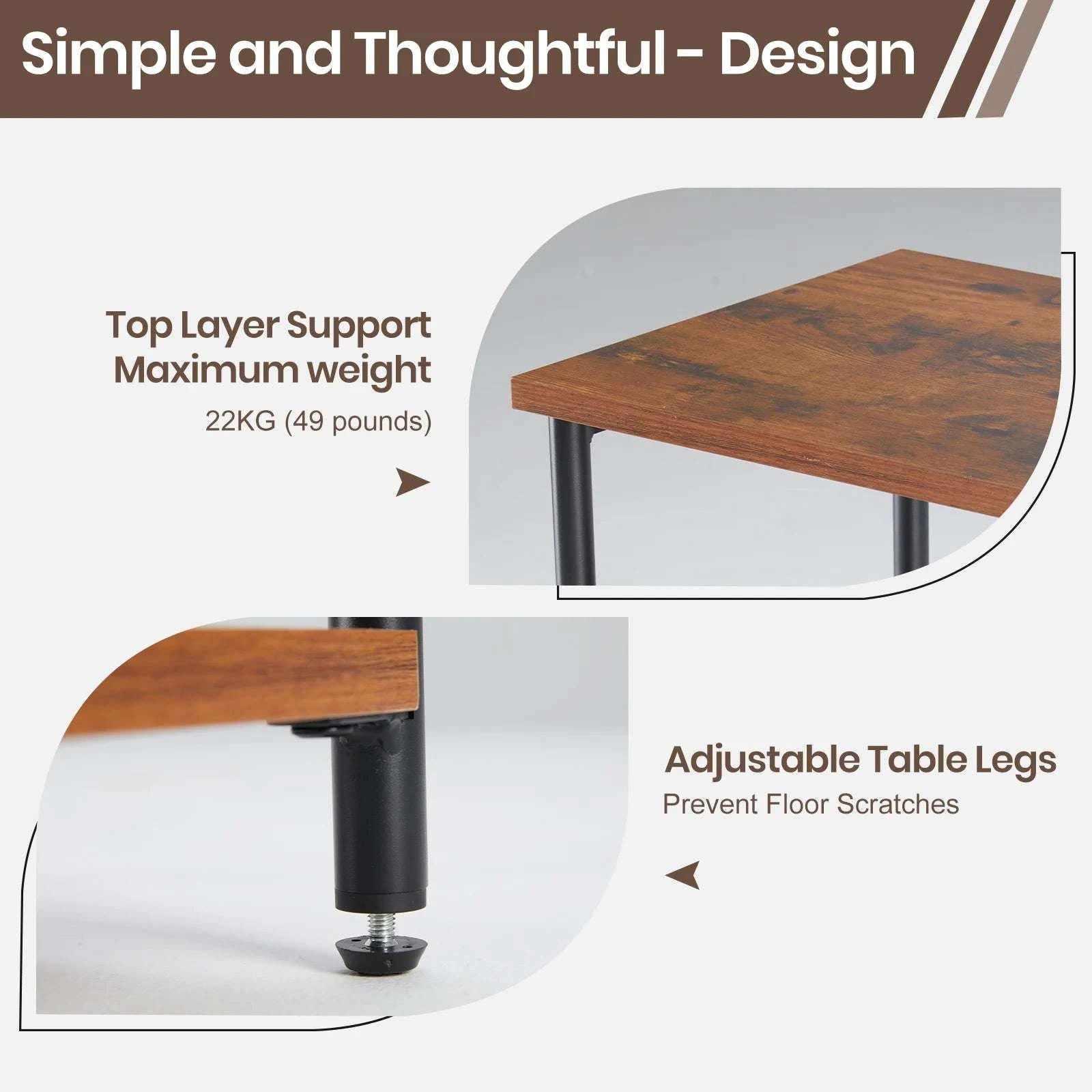 3-Tier Narrow End Table with Storage & Adjustable Feet-2Pack Rust / United States
