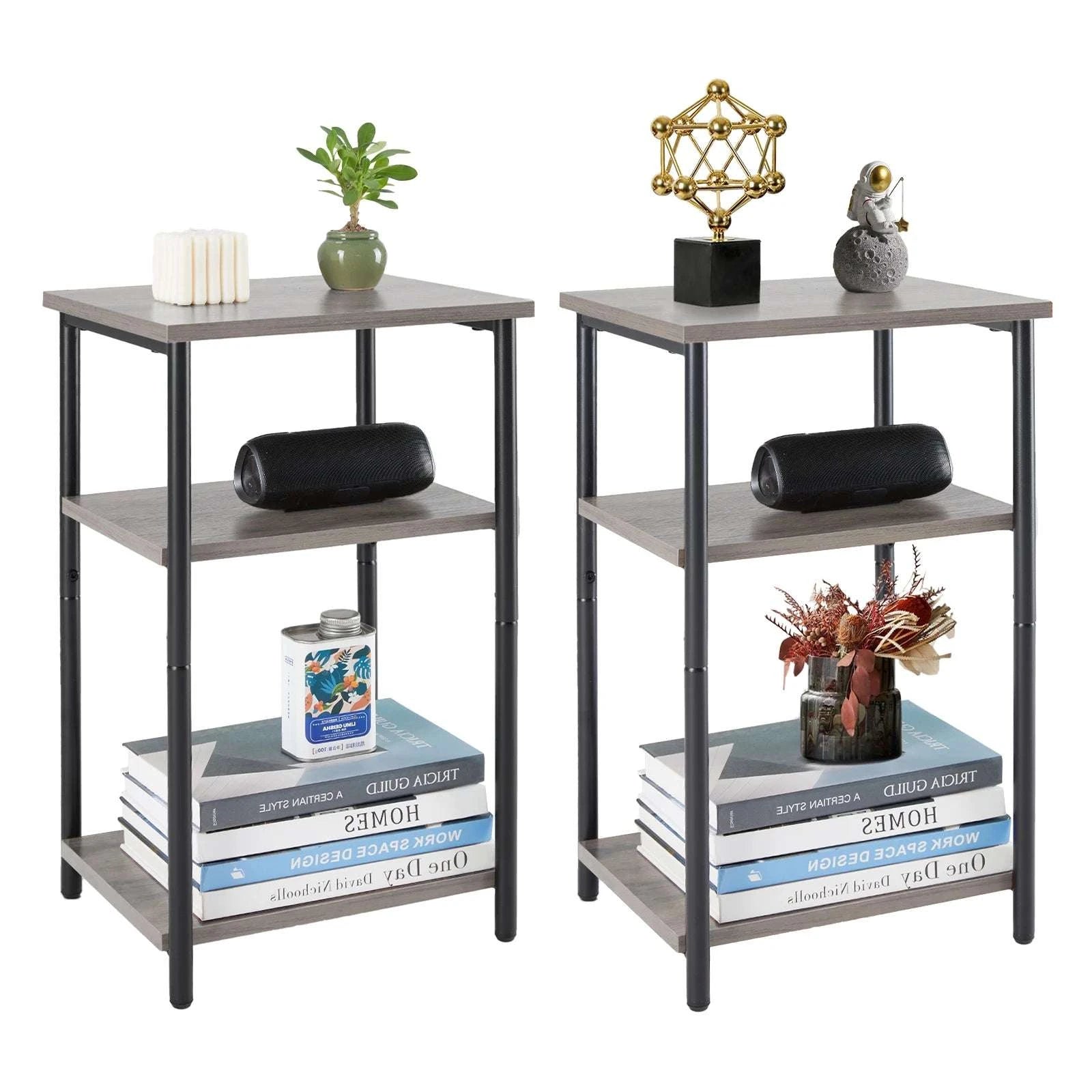 3-Tier Narrow End Table with Storage & Adjustable Feet-2Pack Rust / United States