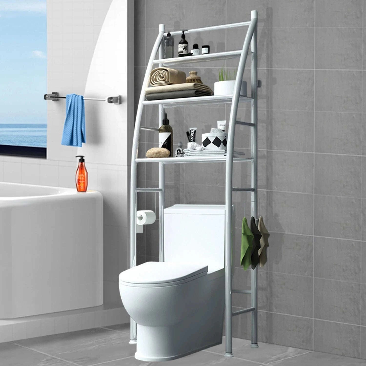 3-Tier Over Toilet Storage Rack Space-Saving Metal Organizer Shelf-WHITE / france