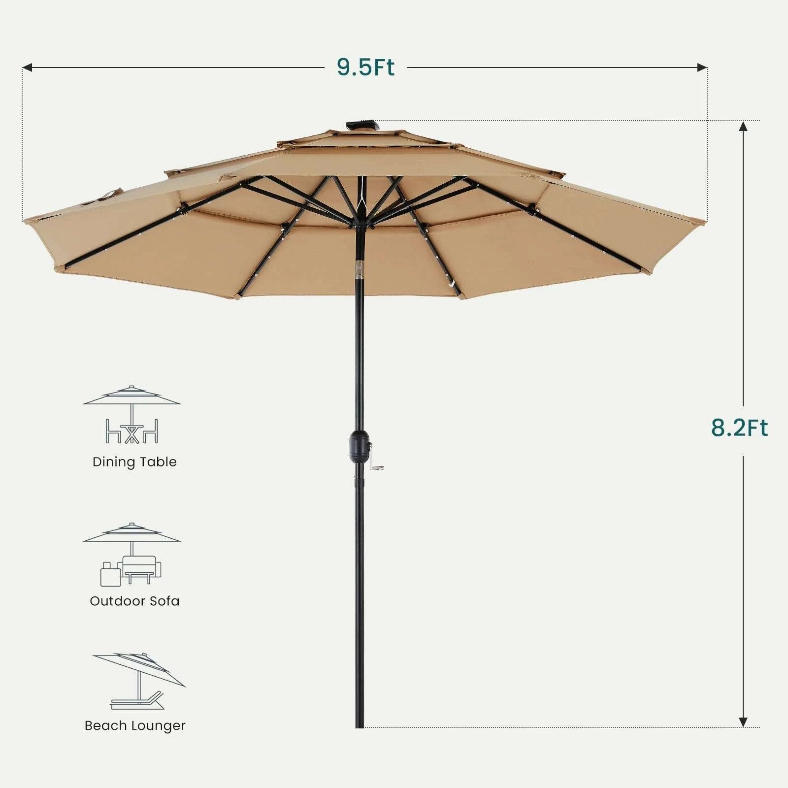 3-Tier Patio Umbrella with 32 LED Solar Lights & Tilt System-BLUE / United States