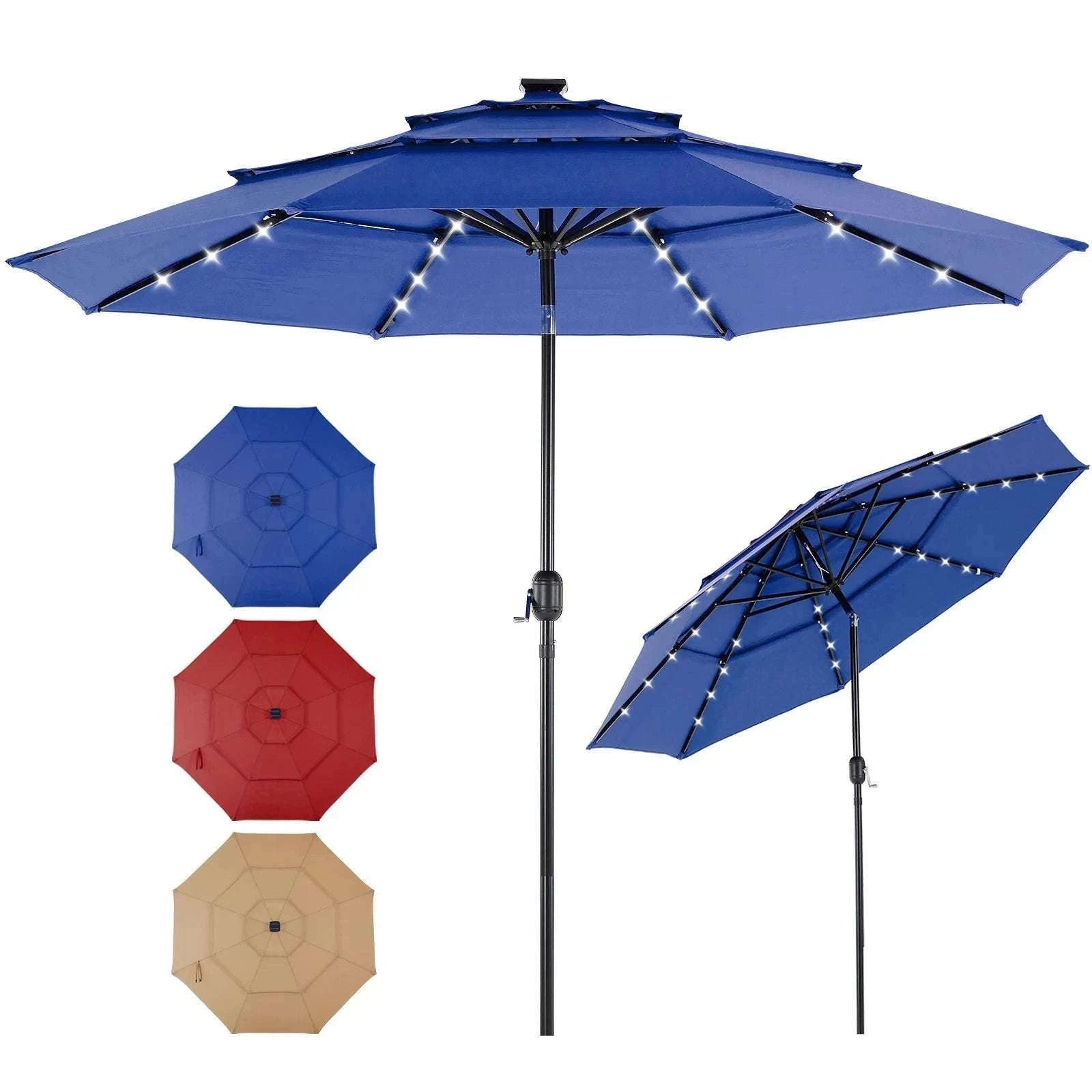 3-Tier Patio Umbrella with 32 LED Solar Lights & Tilt System-BLUE / United States