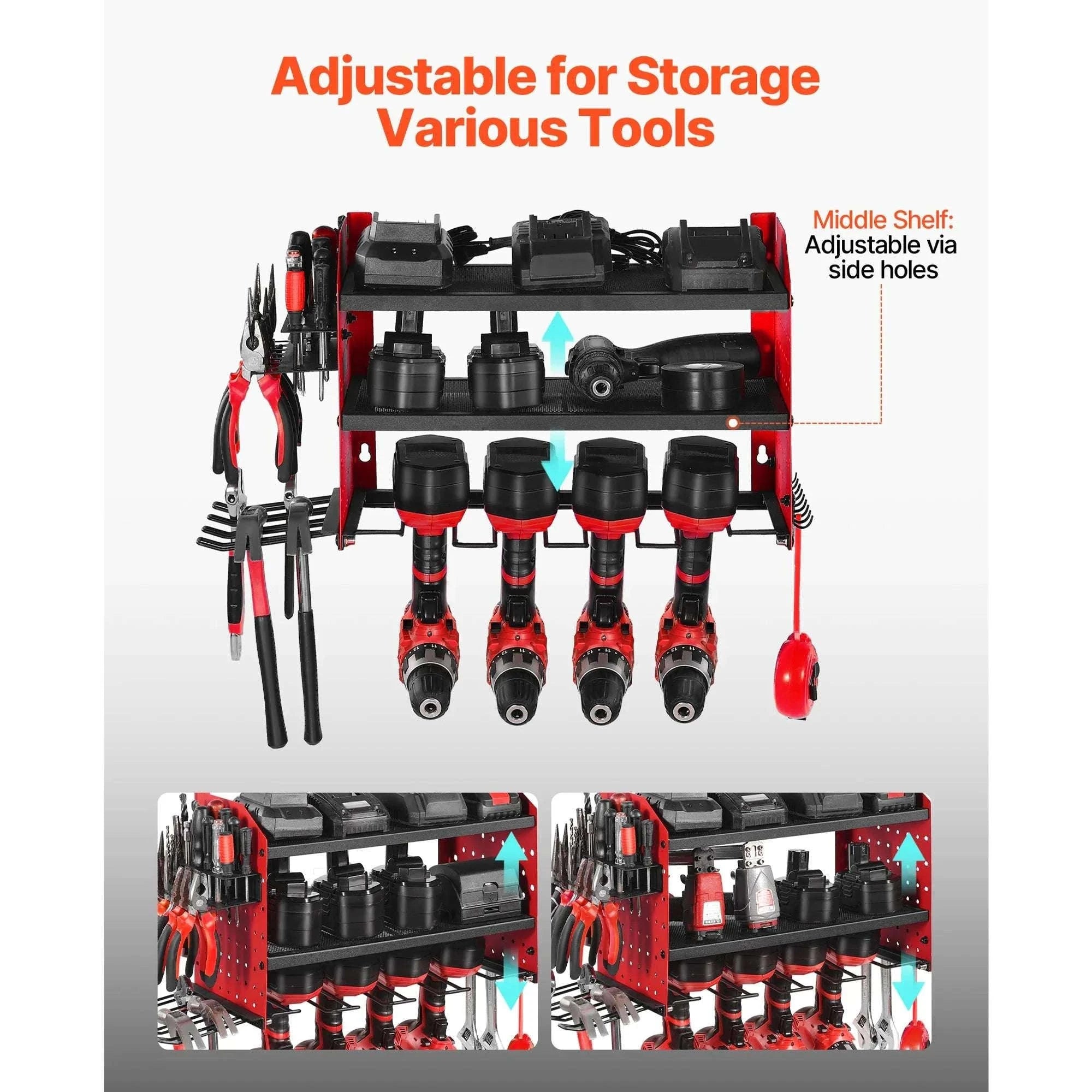 3-Tier Power Tool Organizer Wall Mount Rack with Drill Storage-3 Tiers / United States