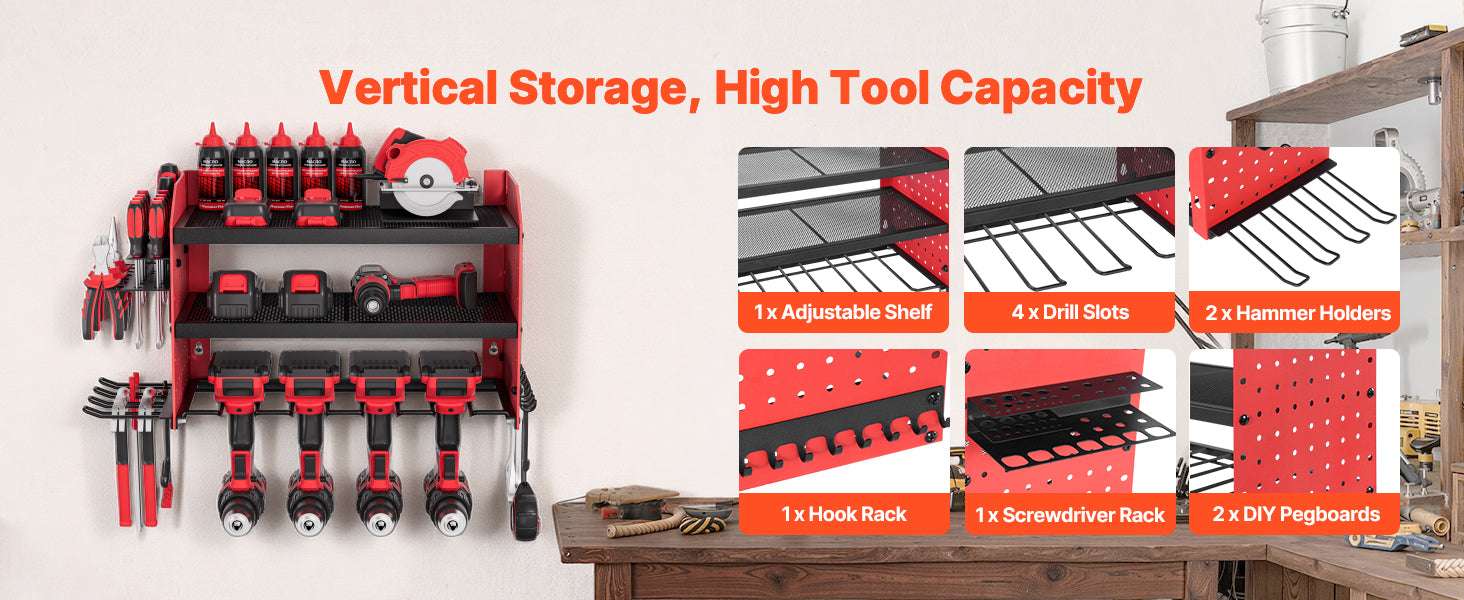 3-Tier Power Tool Organizer Wall Mount Rack with Drill Storage-3 Tiers / United States