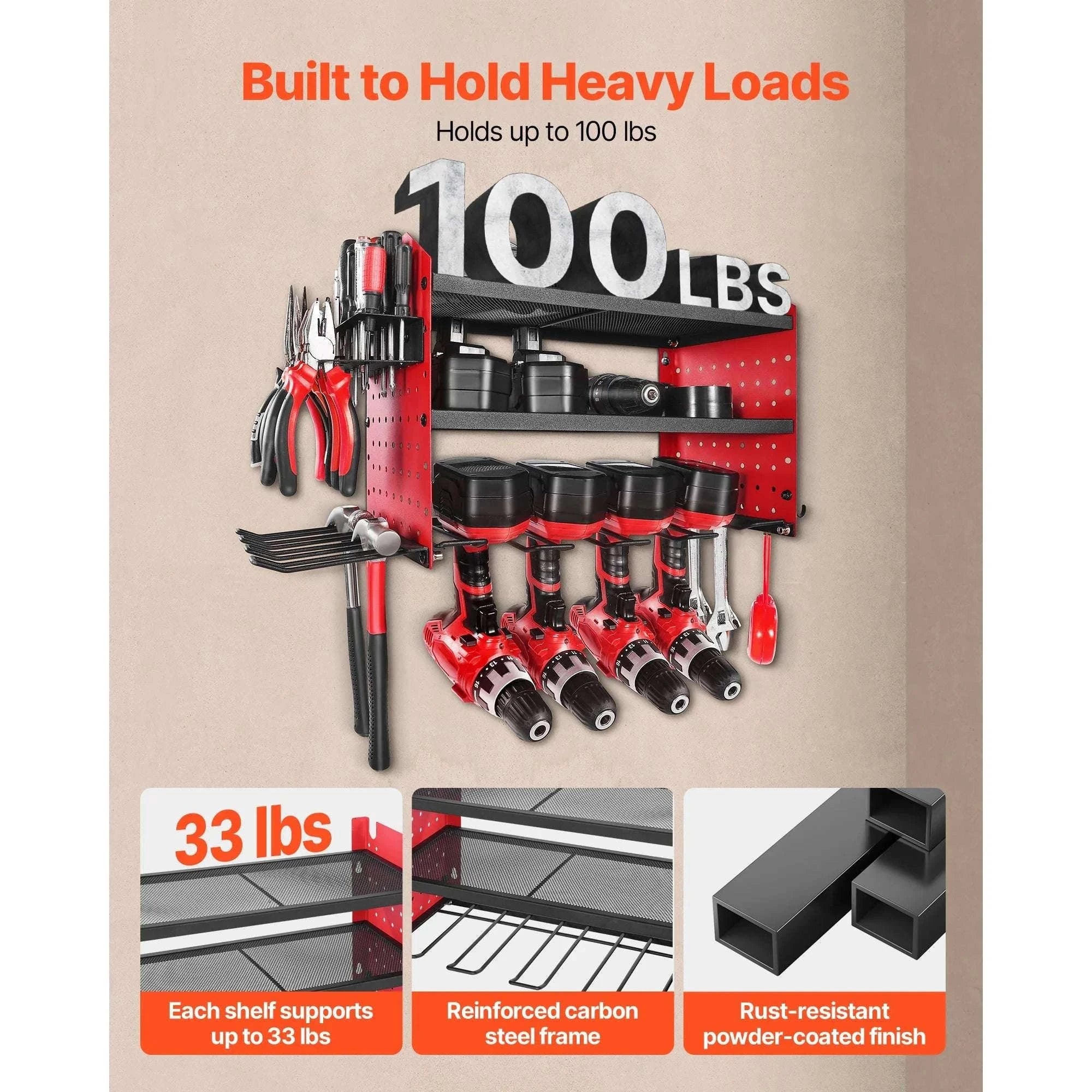 3-Tier Power Tool Organizer Wall Mount Rack with Drill Storage-3 Tiers / United States