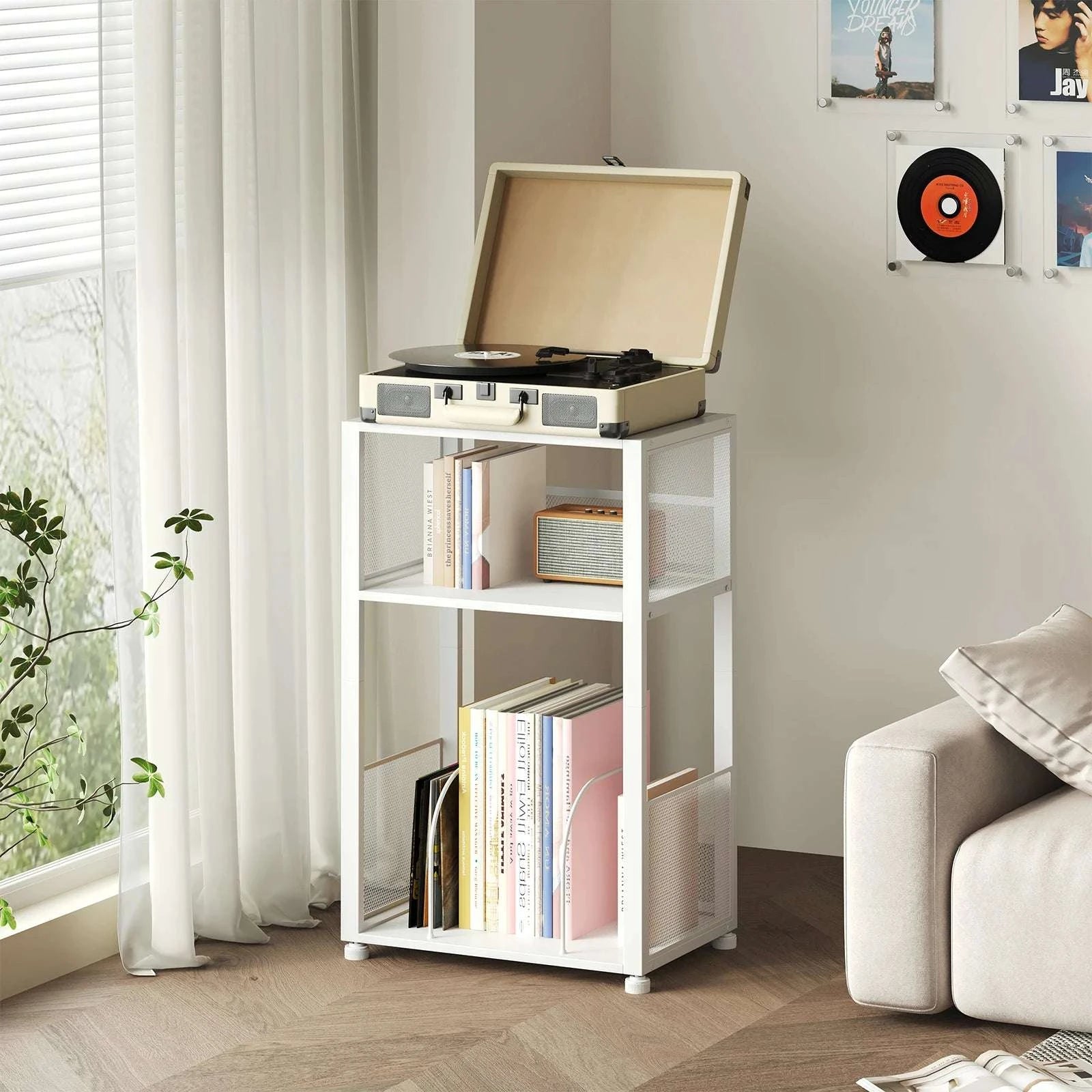 3-Tier Record Player Stand with Storage for Up to 100 Albums-Brown / United States