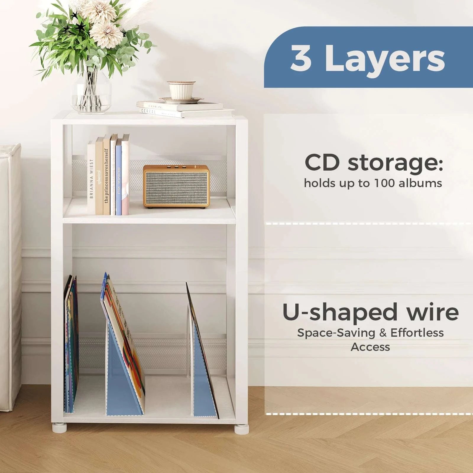 3-Tier Record Player Stand with Storage for Up to 100 Albums-Brown / United States