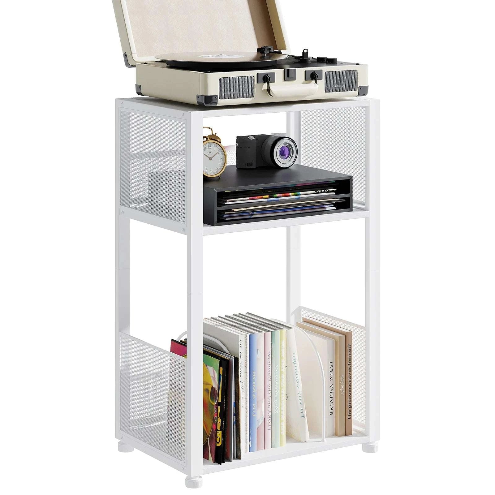 3-Tier Record Player Stand with Storage for Up to 100 Albums-Brown / United States