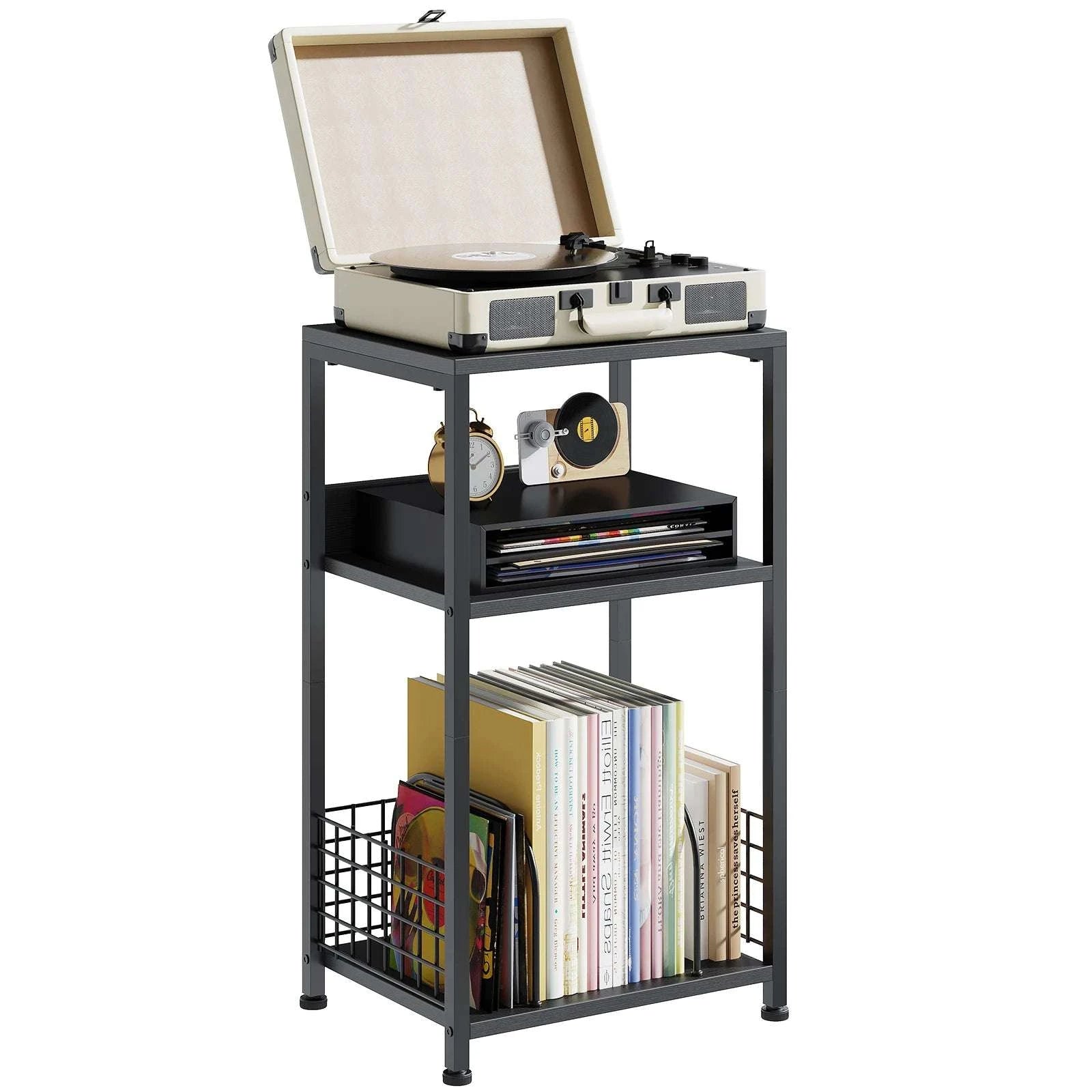 3-Tier Record Player Stand with Vinyl Storage and Metal Frame-Brown / United States