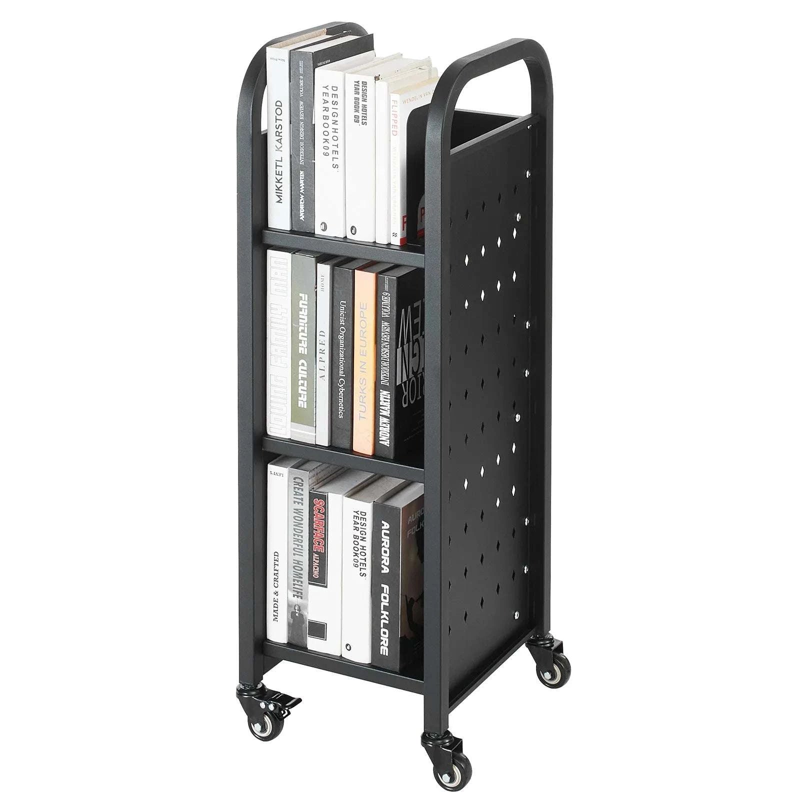 3-Tier Rolling Book Cart with Lockable Wheels, 220 lb Capacity-200lbs / GERMANY
