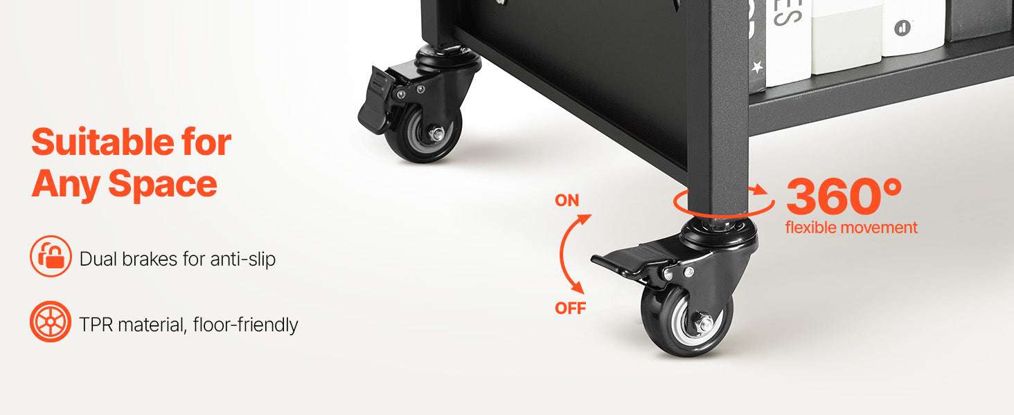3-Tier Rolling Book Cart with Lockable Wheels, 220 lb Capacity-200lbs / GERMANY