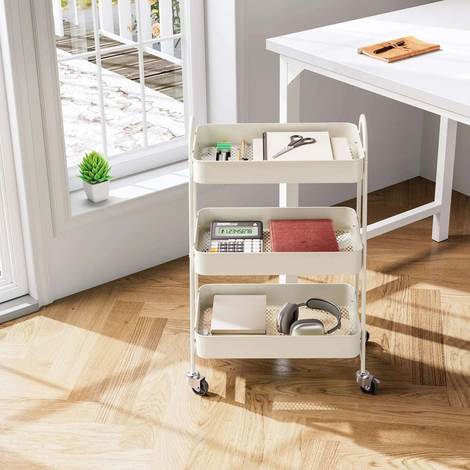 3-Tier Rolling Storage Cart with Lockable Wheels for Small Spaces-