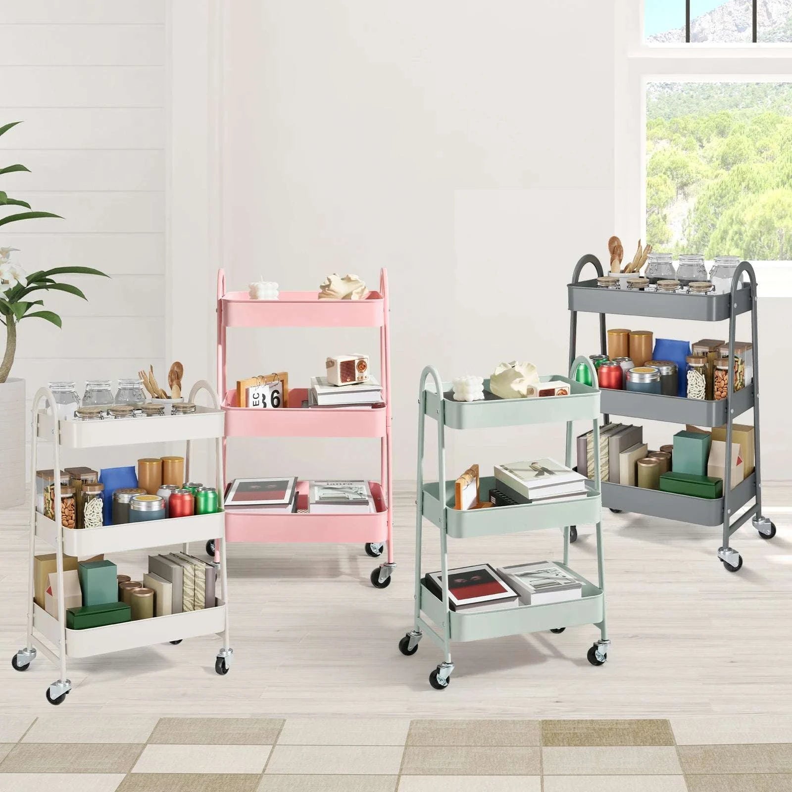 3-Tier Rolling Storage Cart with Lockable Wheels for Small Spaces-