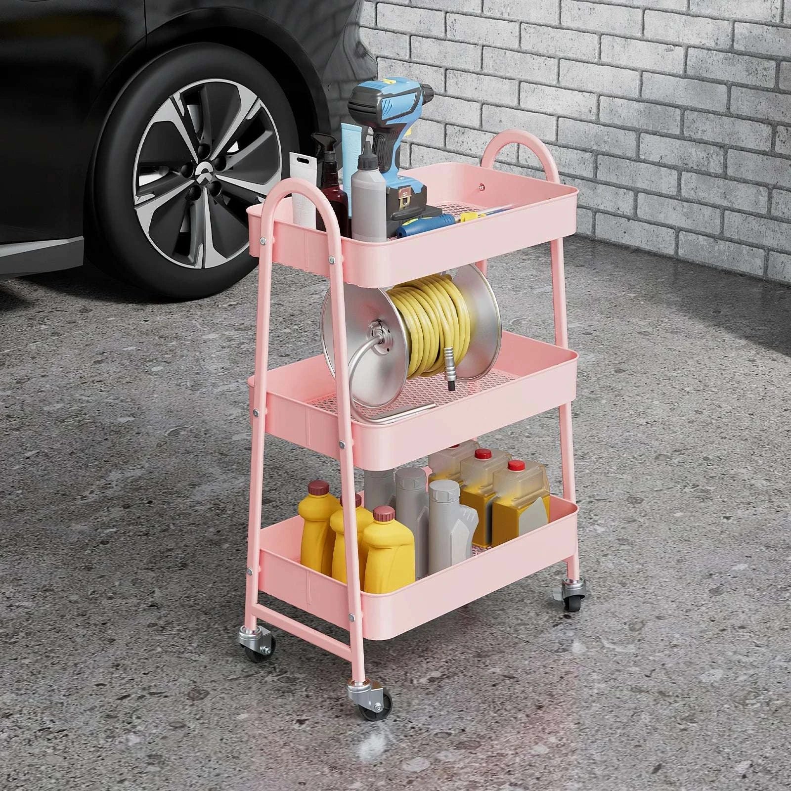 3-Tier Rolling Storage Cart with Lockable Wheels for Small Spaces-