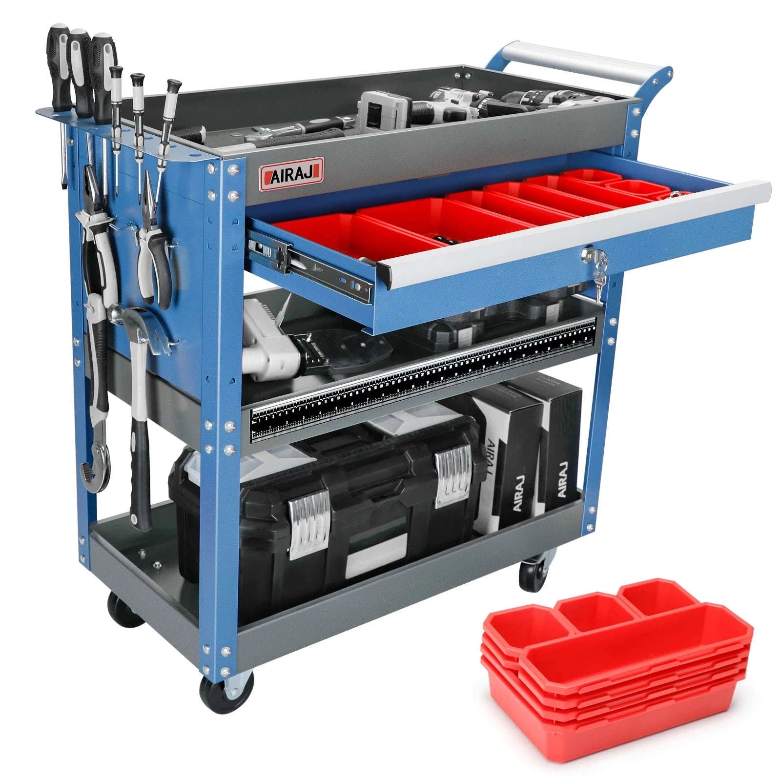 3-Tier Rolling Tool Cart with Pegboard-15 black / Germany
