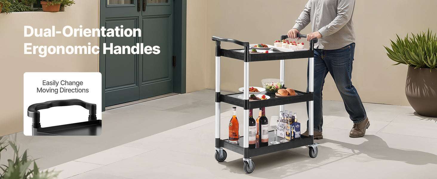 3-Tier Rolling Utility Cart with Wheels, Heavy-Duty Storage Trolley-