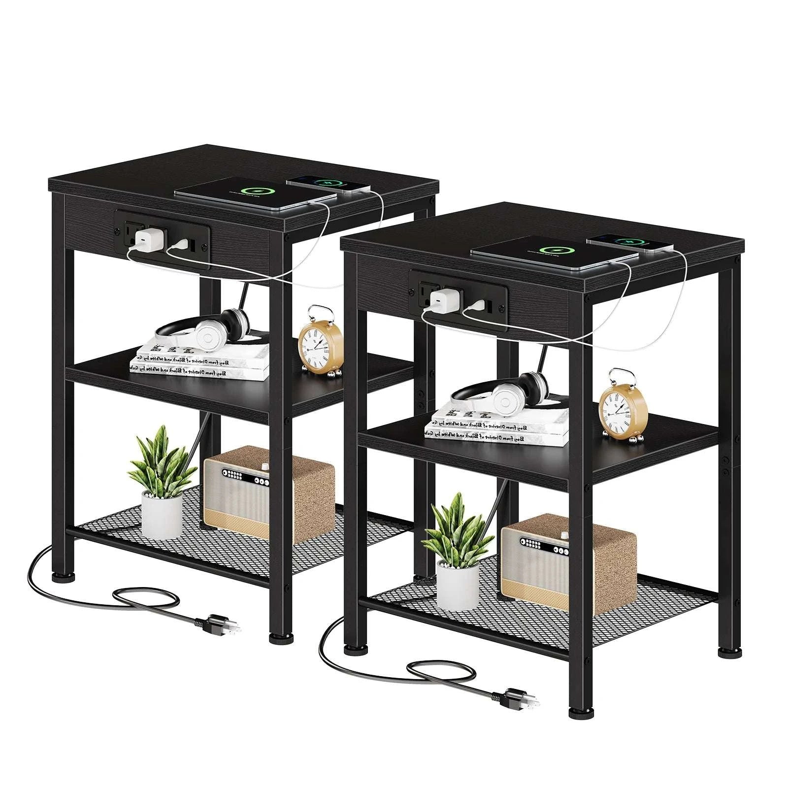 3-Tier Side Table with Charging Station and Adjustable Shelves-1Pack Rust / United States