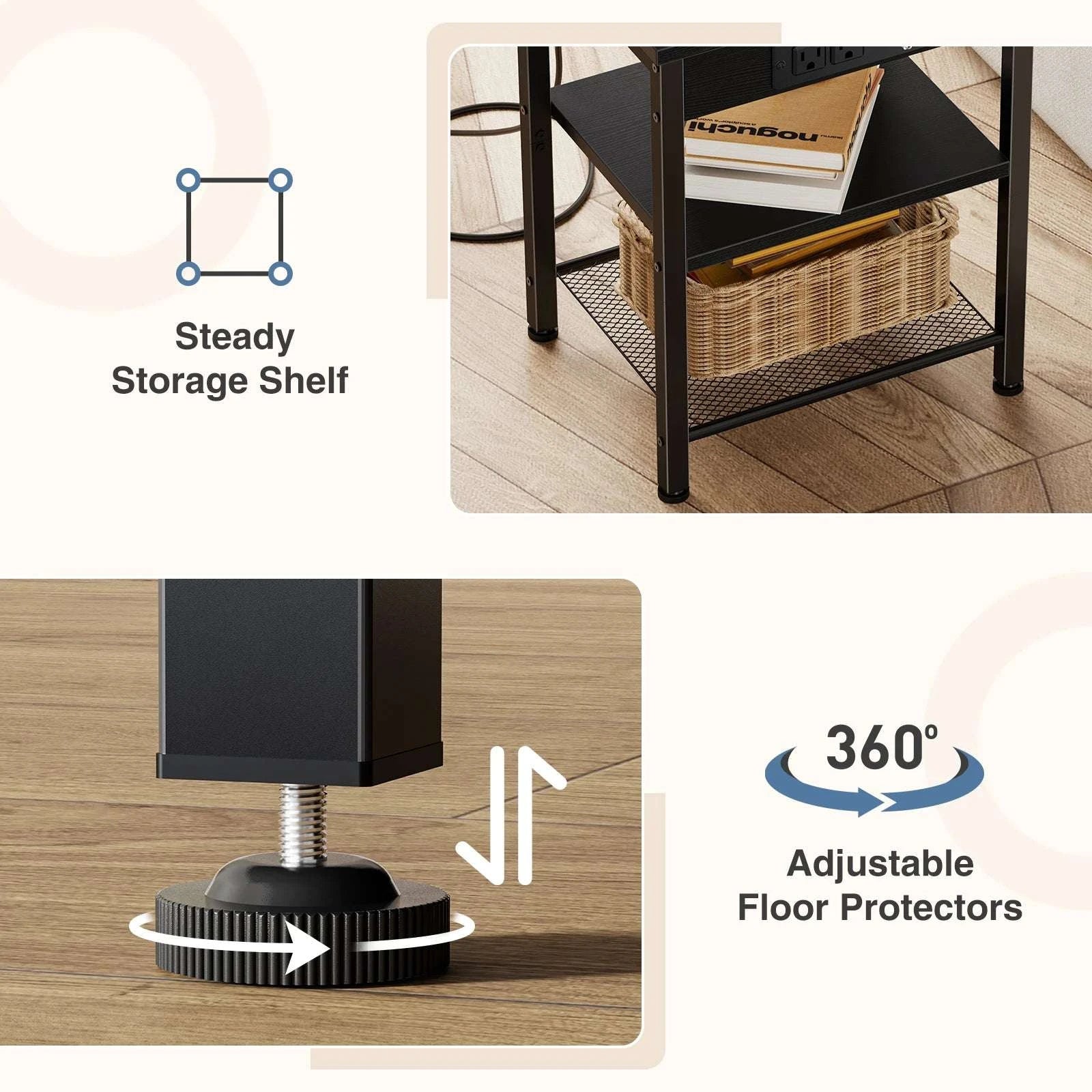3-Tier Side Table with Charging Station and Adjustable Shelves-1Pack Rust / United States