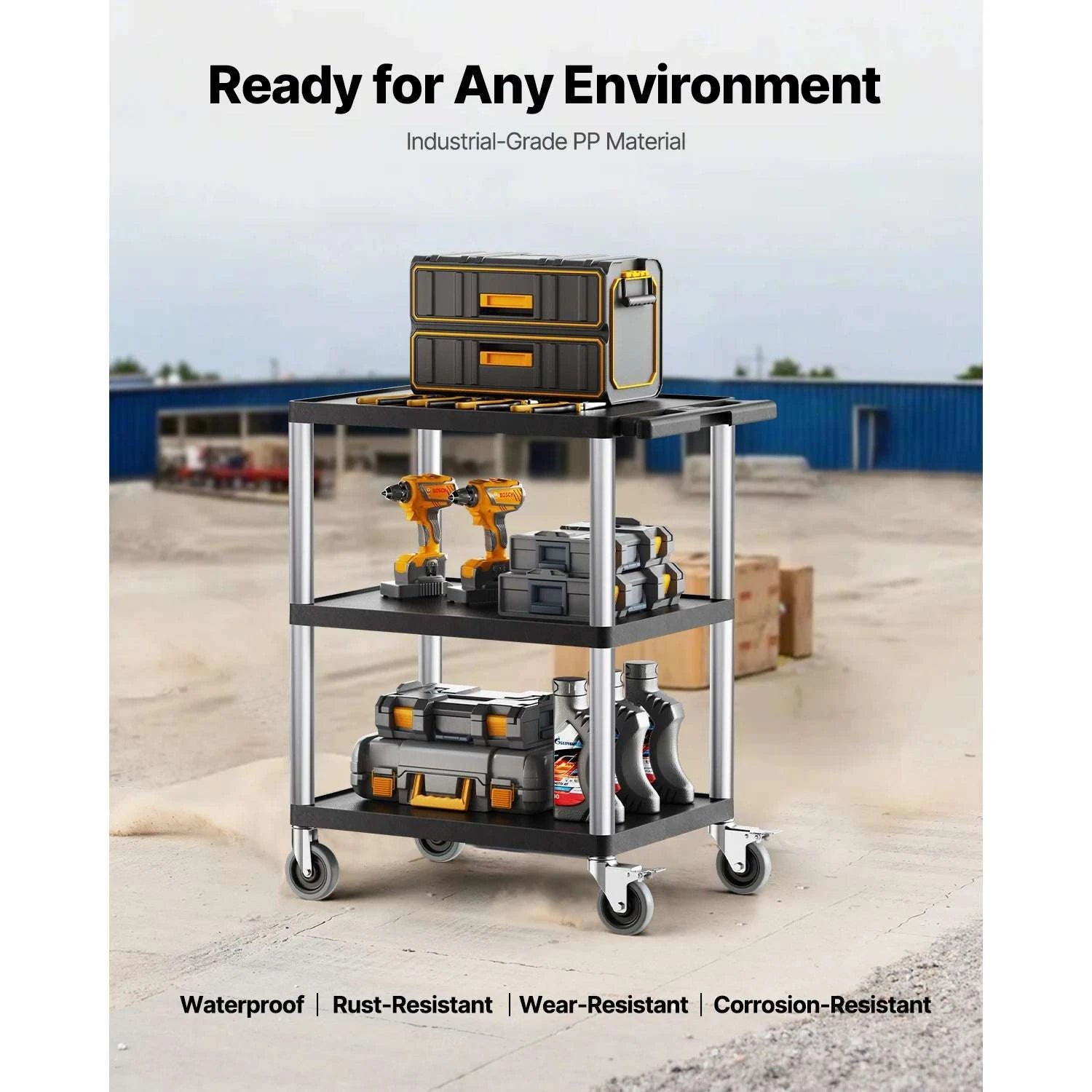 3-Tier Utility Service Cart 300lb Capacity with Swivel Wheels-300 lbs / United States