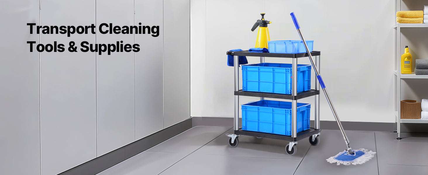 3-Tier Utility Service Cart 300lb Capacity with Swivel Wheels-300 lbs / United States
