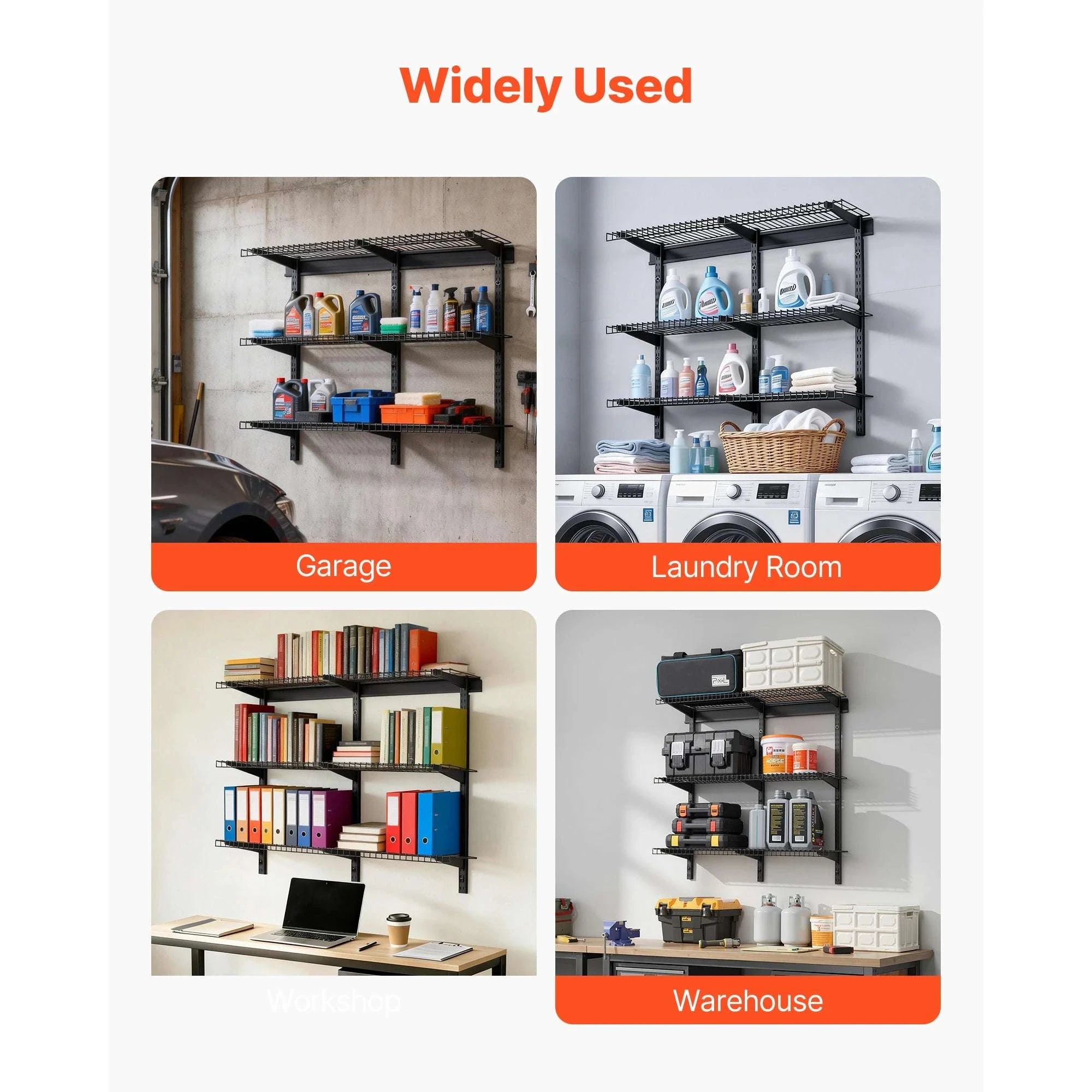 3-Tier Wall Mounted Garage Shelving Unit 450 lbs Steel Storage-12x36inch / United States