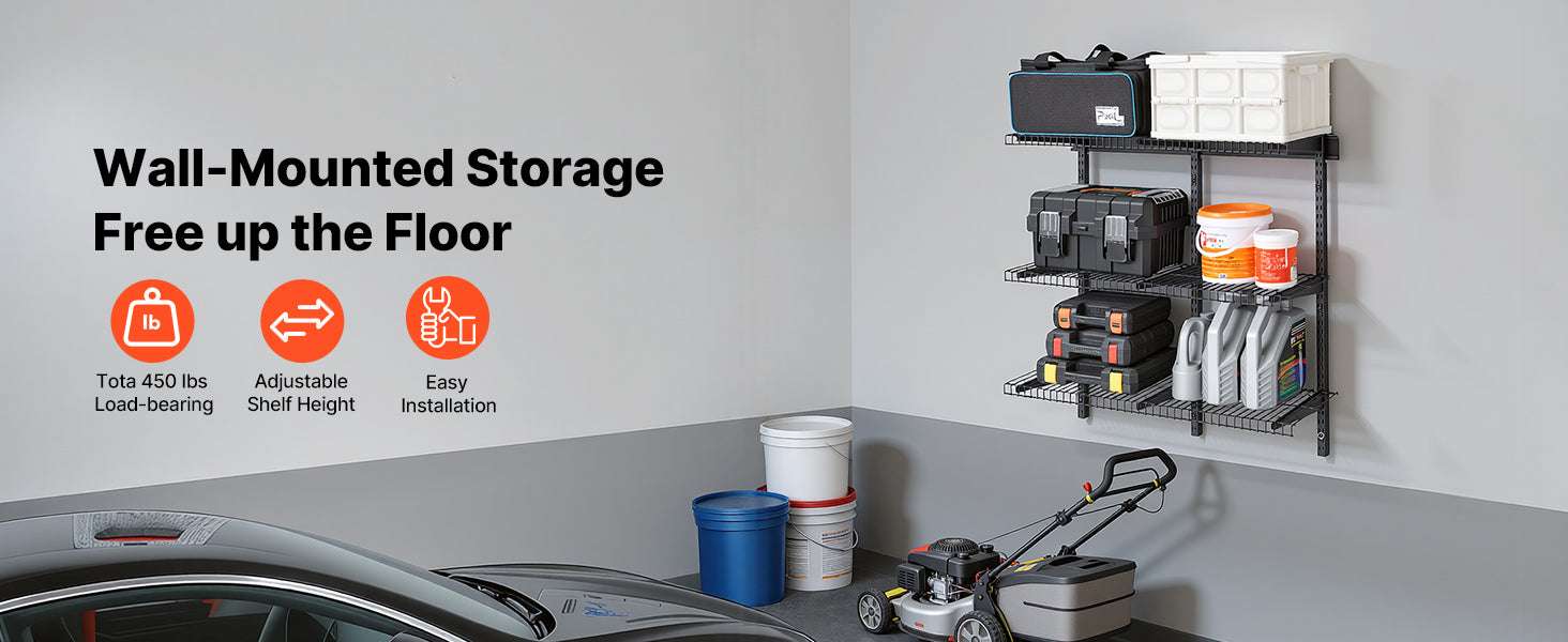 3-Tier Wall Mounted Garage Shelving Unit 450 lbs Steel Storage-12x36inch / United States