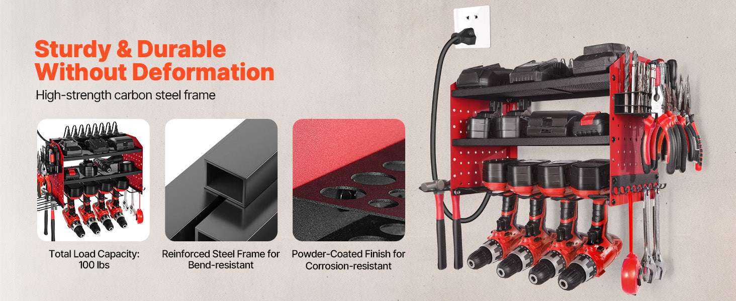 3-Tier Wall Mounted Power Tool Organizer with Charging Station-3 Tier / United States