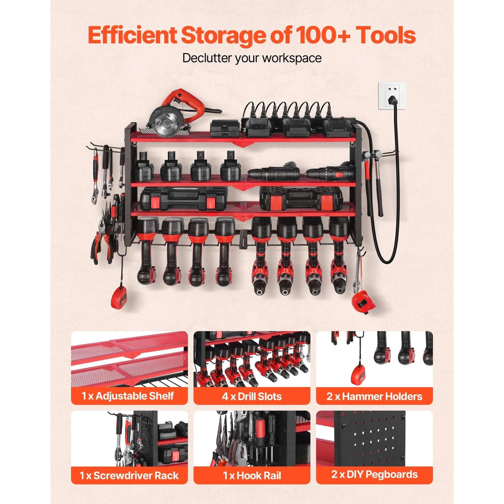 3-Tier Wall Mounted Power Tool Organizer with Charging Station-3 Tier / United States