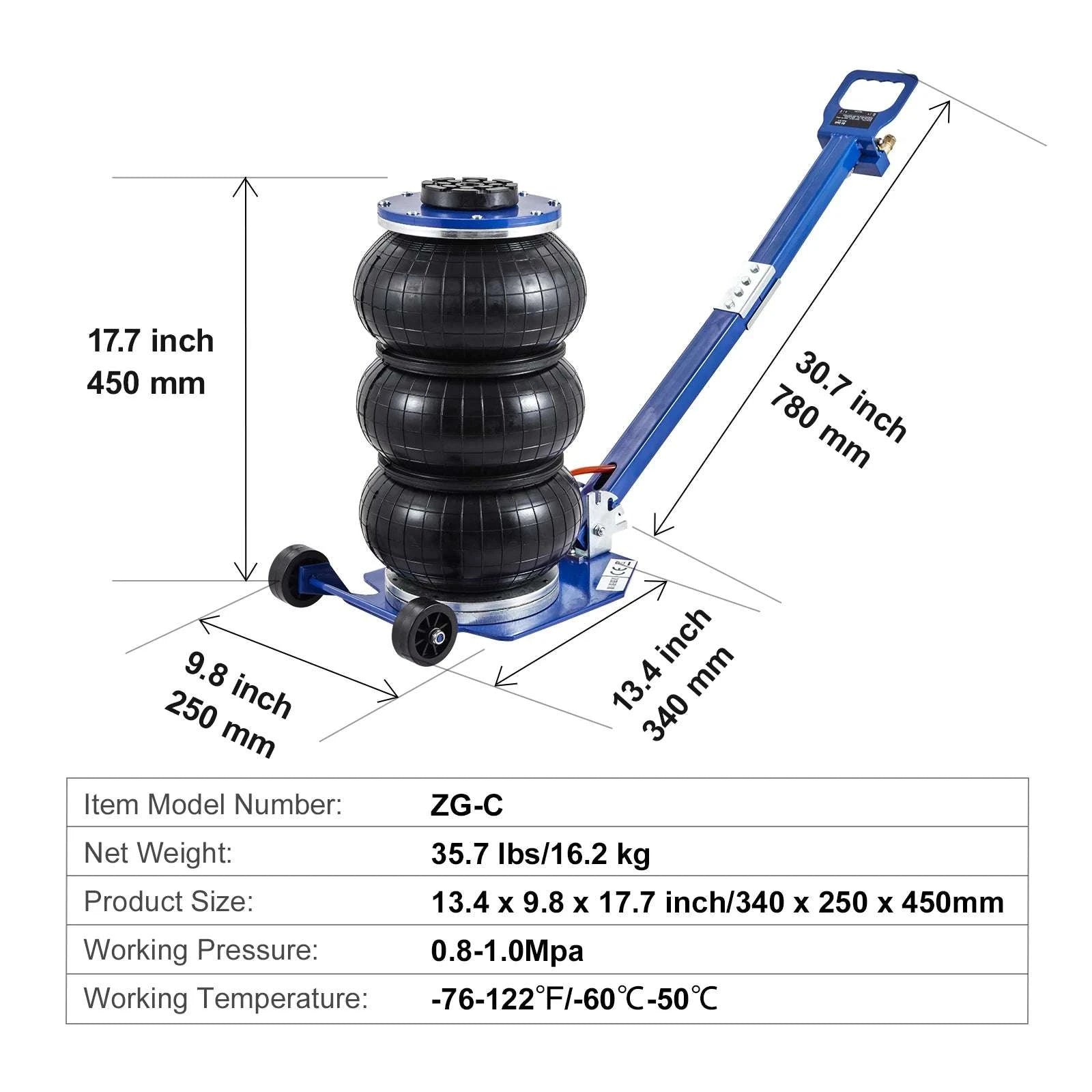 3 Ton Air Bag Jack Quick Lift Pneumatic Car Jack with Wheels-3T Adjustable blue / United States