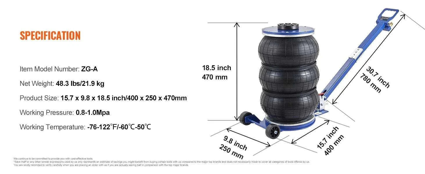 3 Ton Air Bag Jack Quick Lift Pneumatic Car Jack with Wheels-3T Adjustable blue / United States