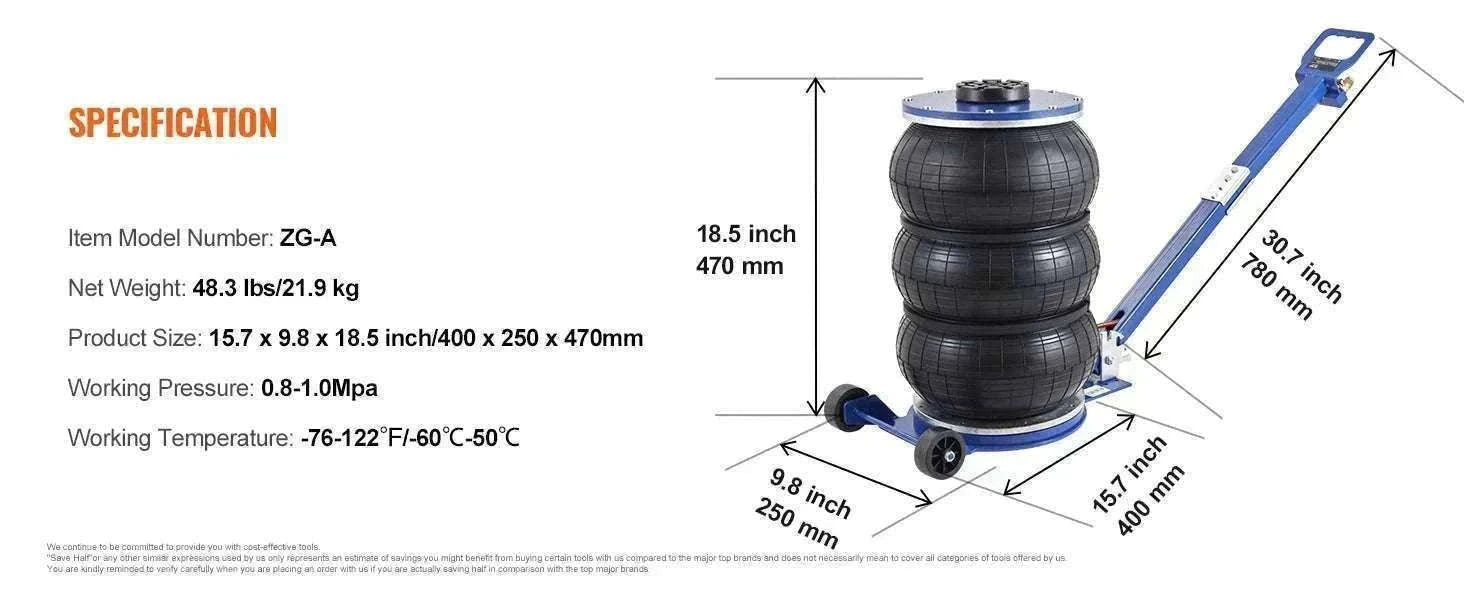 3 Ton Air Bag Jack Quick Lift Pneumatic Car Jack with Wheels-3T Adjustable blue / United States