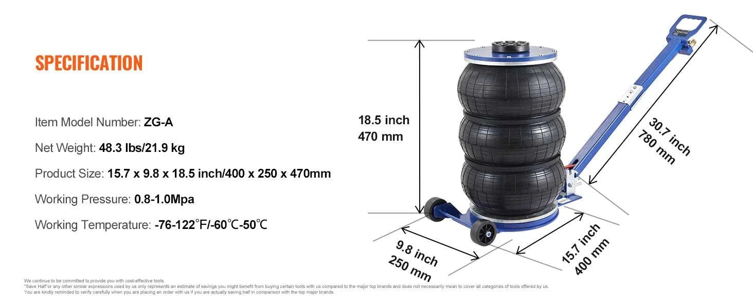 3 Ton Air Bag Jack Quick Lift Pneumatic Car Jack with Wheels-3T Adjustable blue / United States