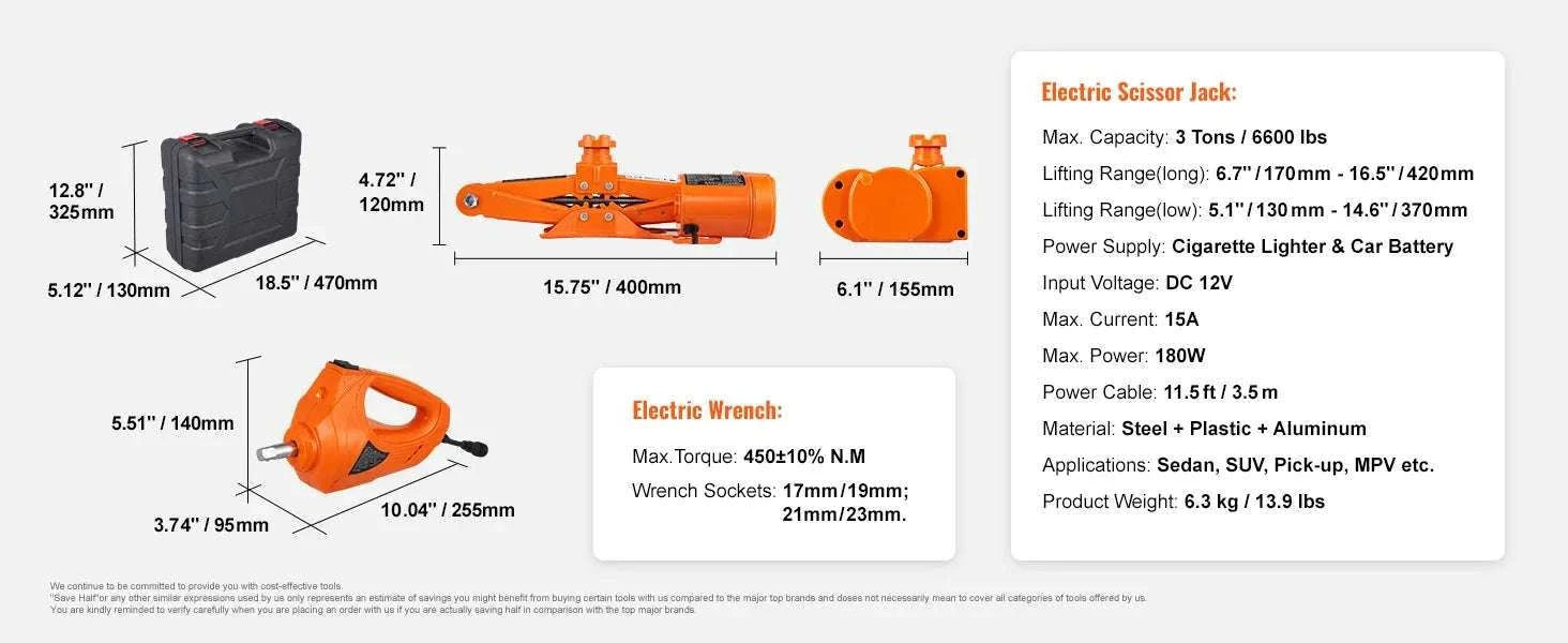 3 Ton Electric Car Jack Kit 12V with Impact Wrench for SUV & Sedan-3T with Wrench / france