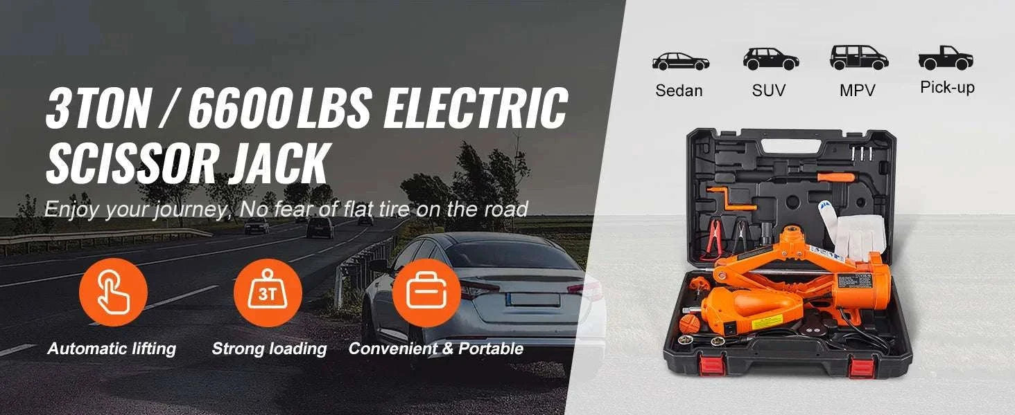 3 Ton Electric Car Jack Kit 12V with Impact Wrench for SUV & Sedan-3T with Wrench / france