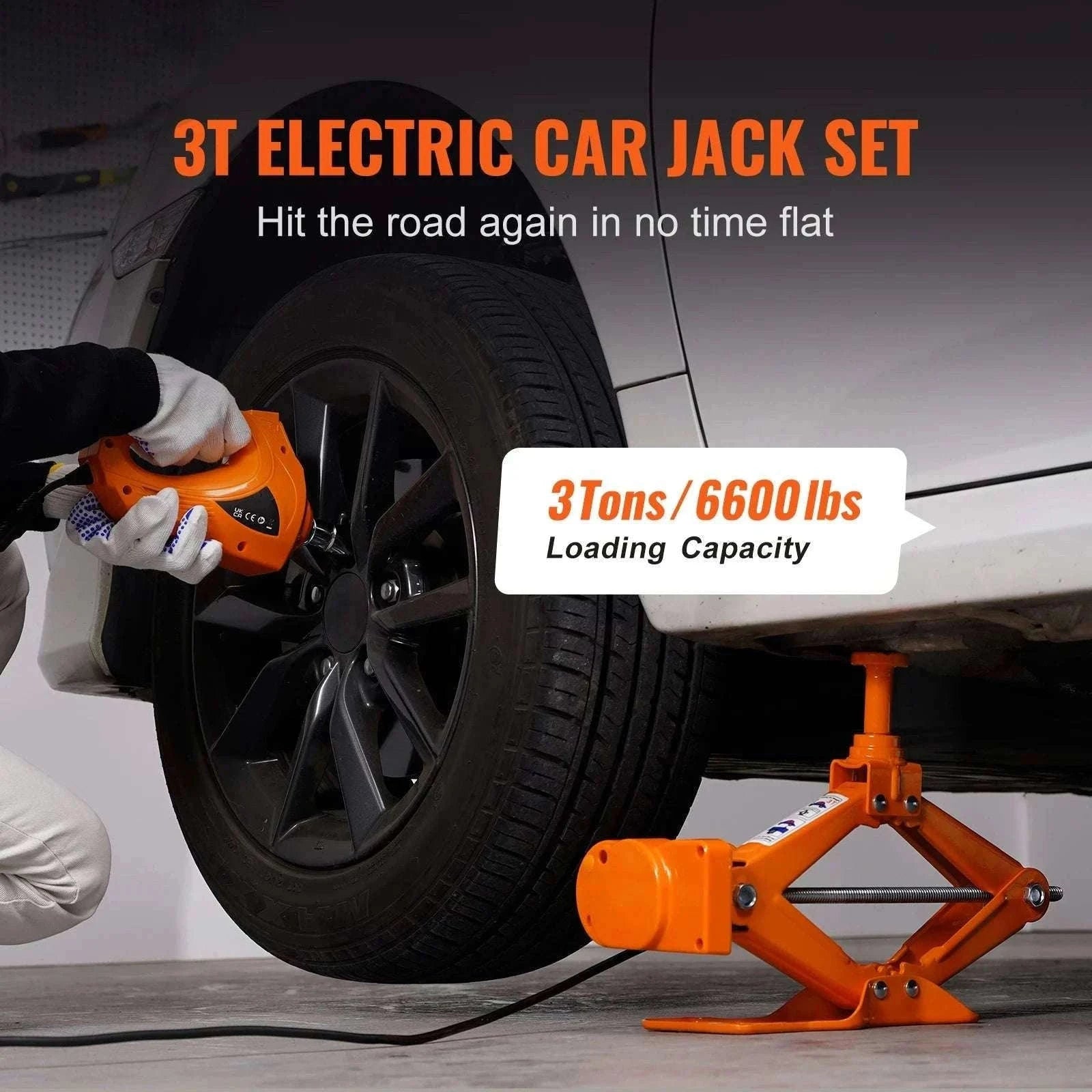 3 Ton Electric Car Jack Kit 12V with Impact Wrench for SUV & Sedan-3T with Wrench / france