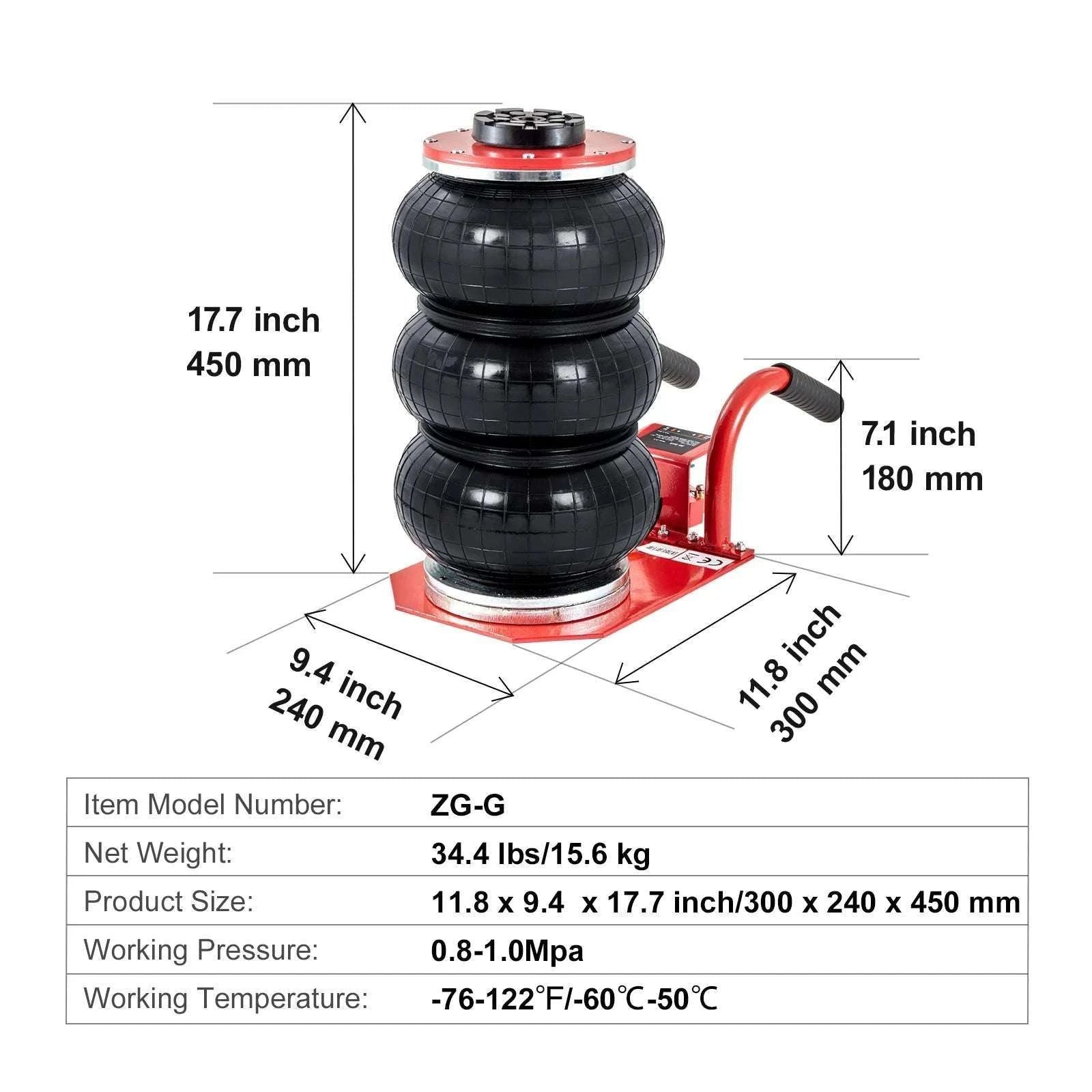 3 Ton Triple Bag Air Jack – Fast 5-Second Pneumatic Car Lift-RED / CZECH REPUBLIC