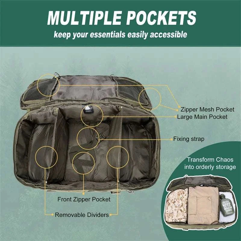 3-Way Tactical Duffel Backpack 30L 50L 80L Travel Hiking Bag-30L Brown / Poland