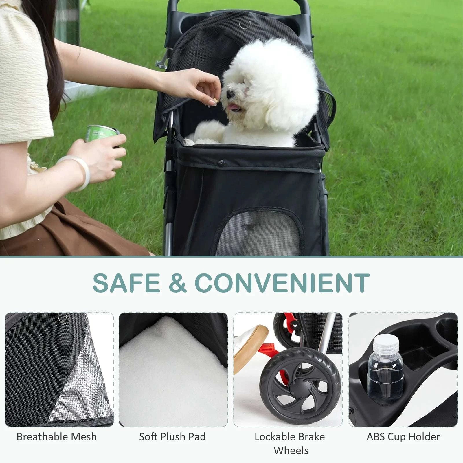 3-Wheel Foldable Pet Stroller with Storage & Mesh Windows-GRAY / United States