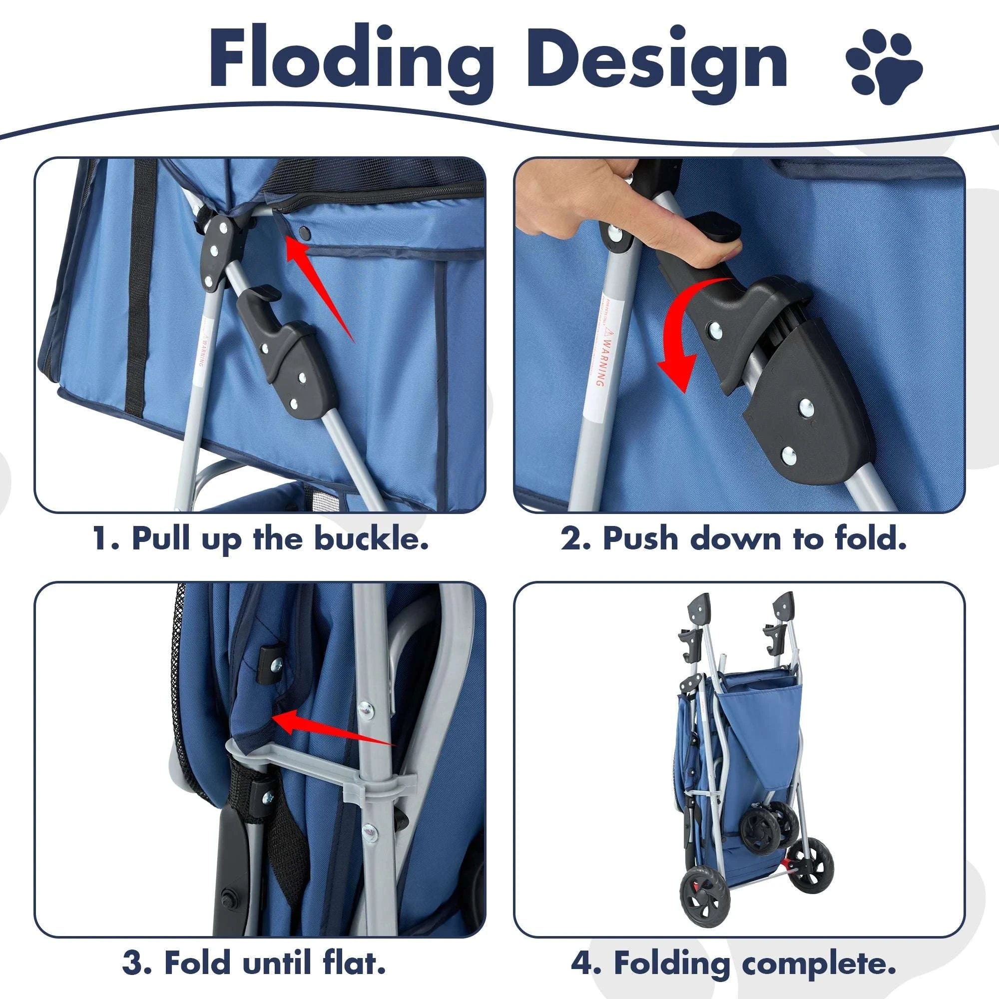3-Wheel Foldable Pet Stroller with Storage & Mesh Windows-GRAY / United States