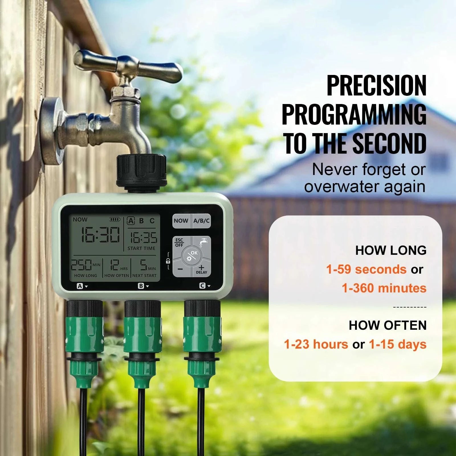 3-Zone Hose Water Timer with LCD, Rain Delay & Manual Mode-HCT-378 / United States
