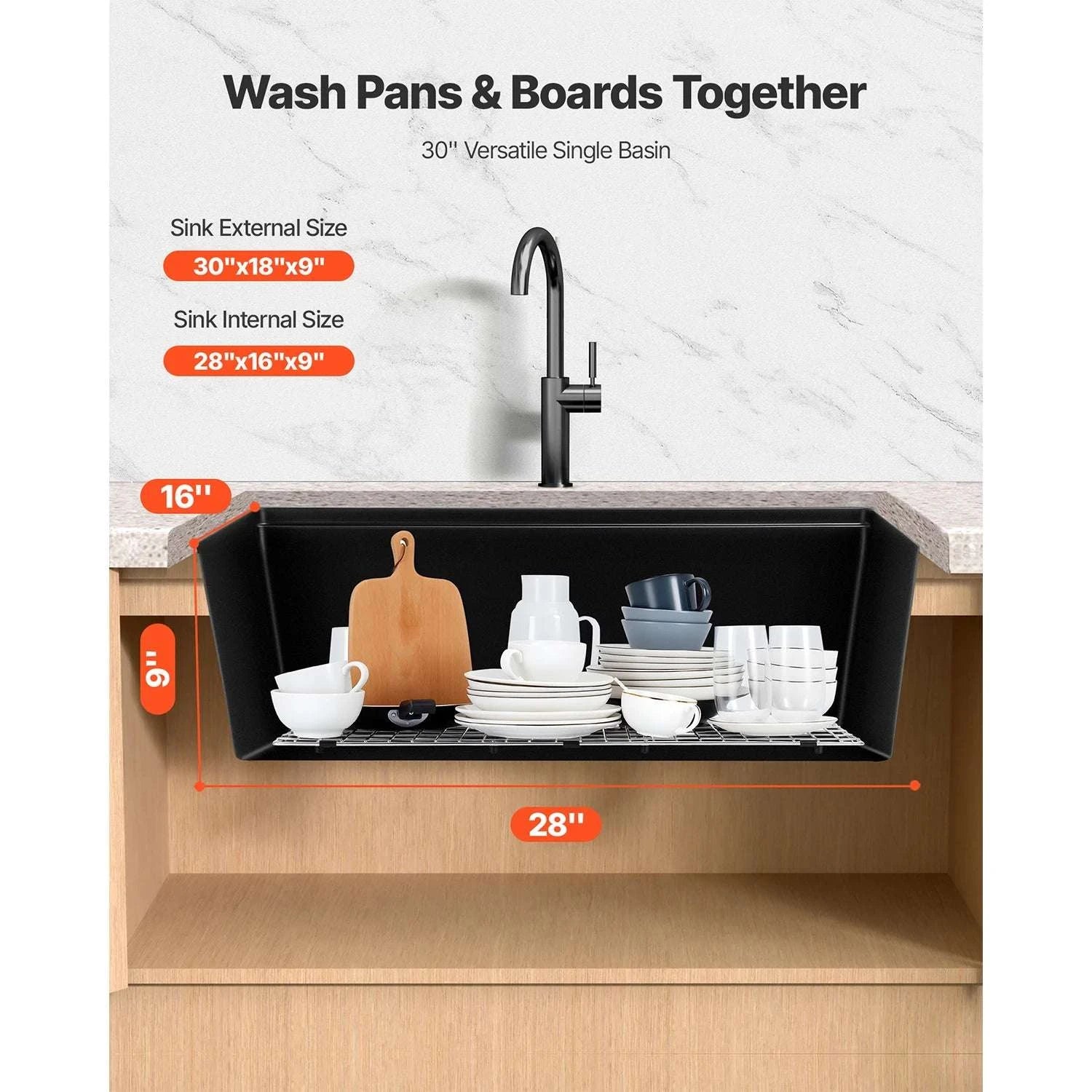 30/33 Inch Granite Kitchen Sink Workstation Single Bowl Undermount-33inch under / france