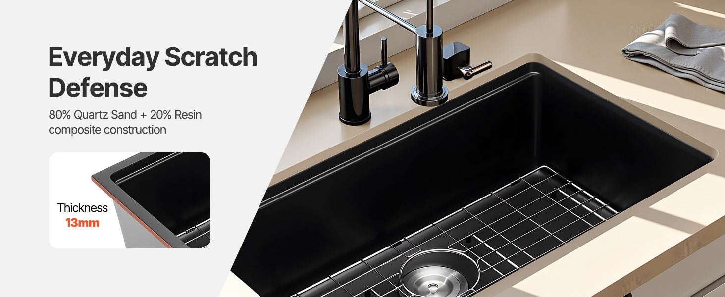 30/33 Inch Granite Kitchen Sink Workstation Single Bowl Undermount-33inch under / france